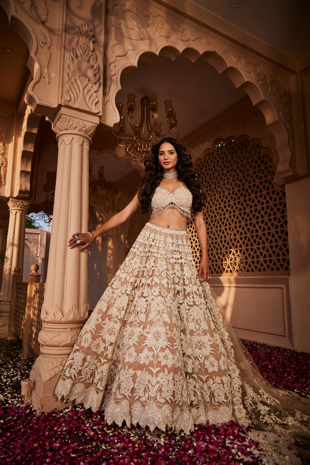 Peach heavily embroidered lehenga