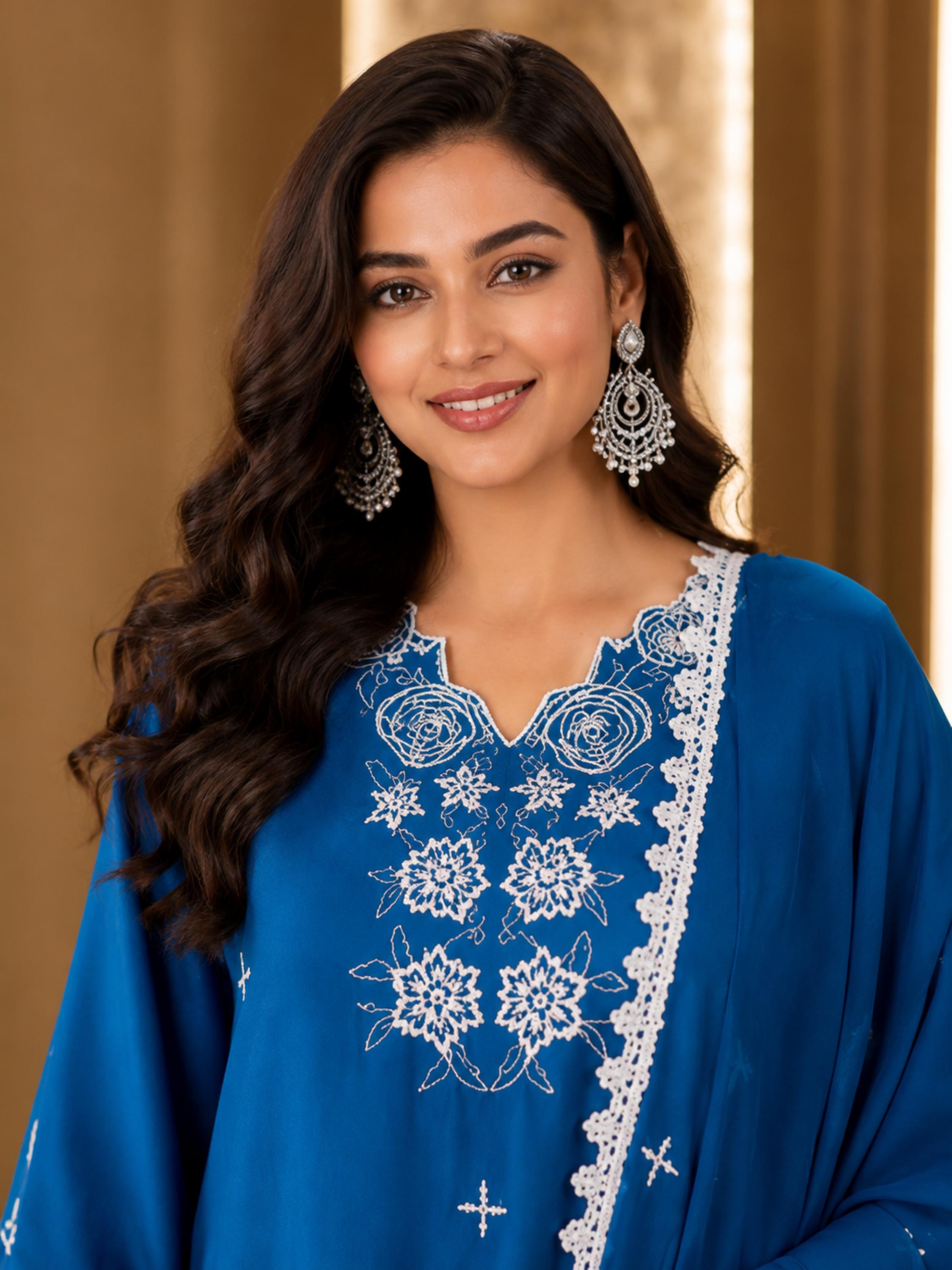 Women's Silk Blue Kurta Set