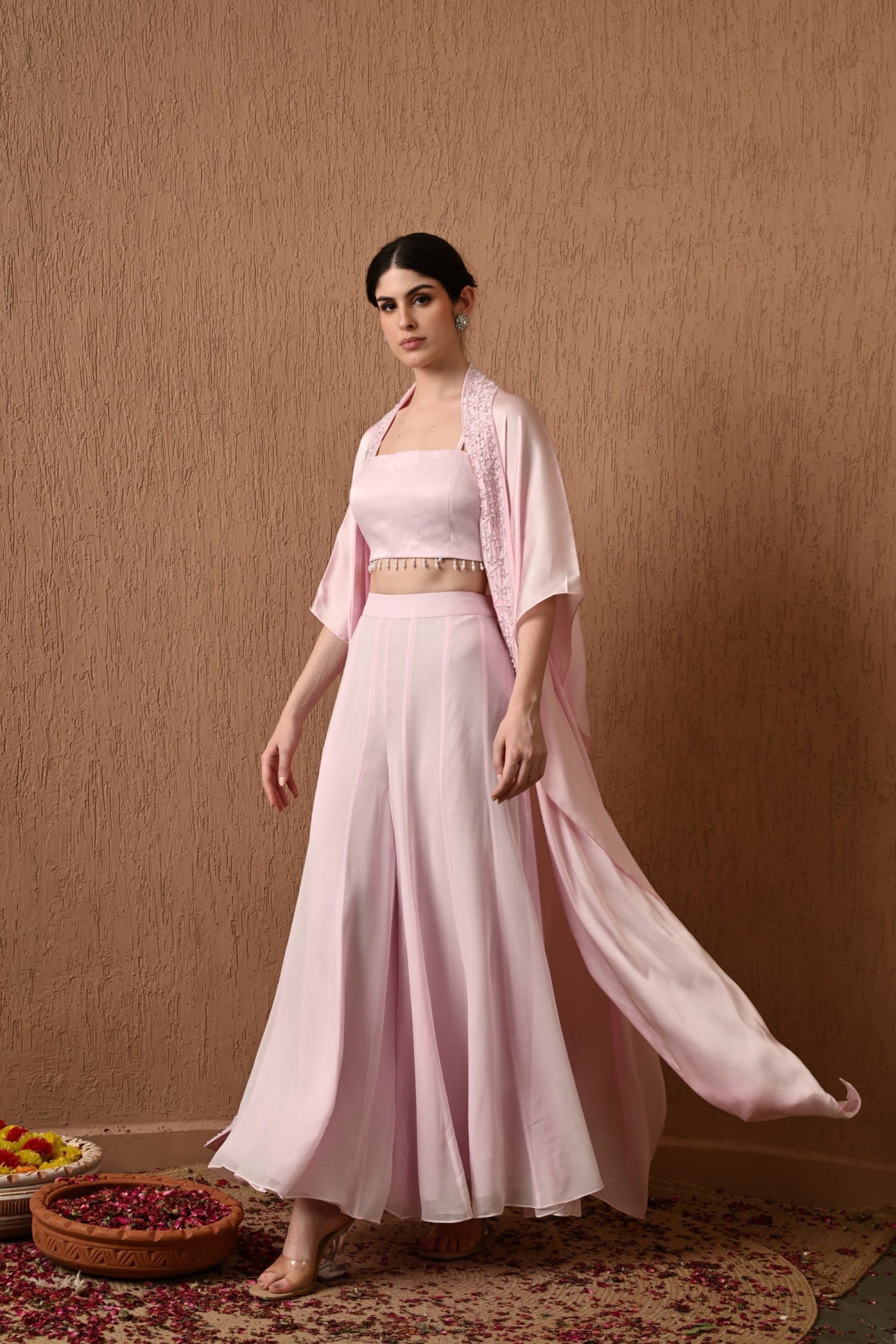 Pink Cape Set With Sharara
