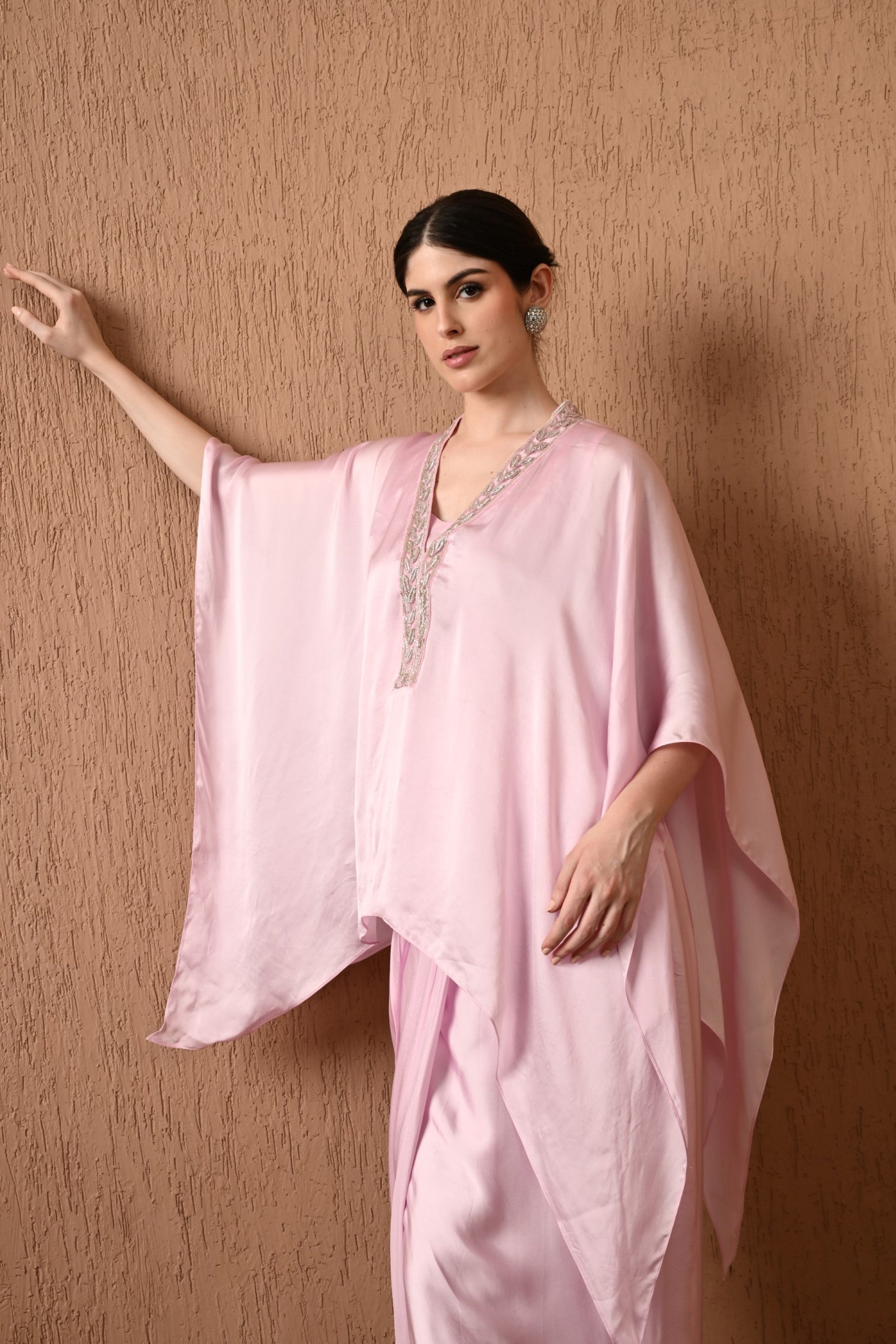 Pink Designer Kaftan With Draped Skirt