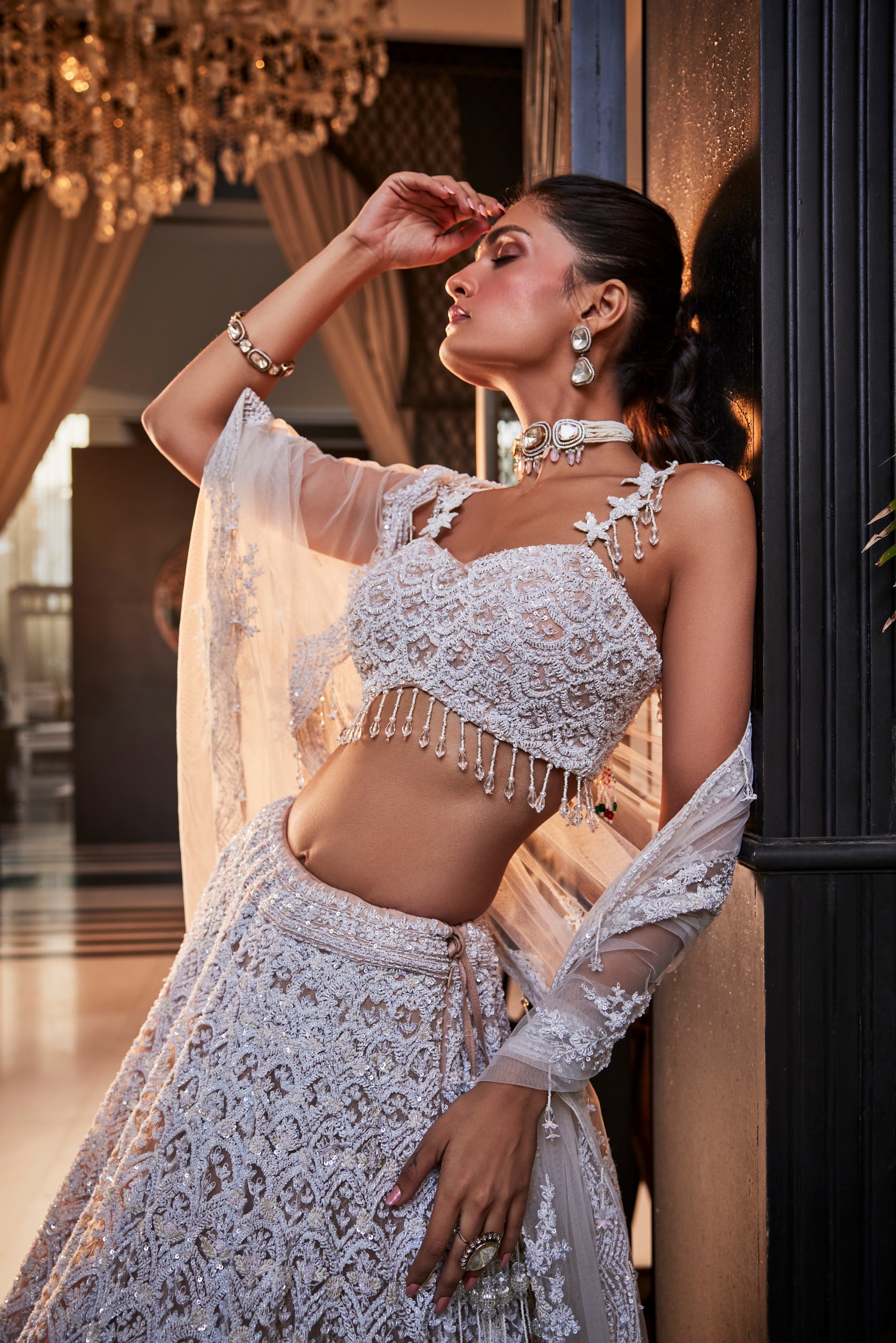 WHITE BEAD LEHENGA