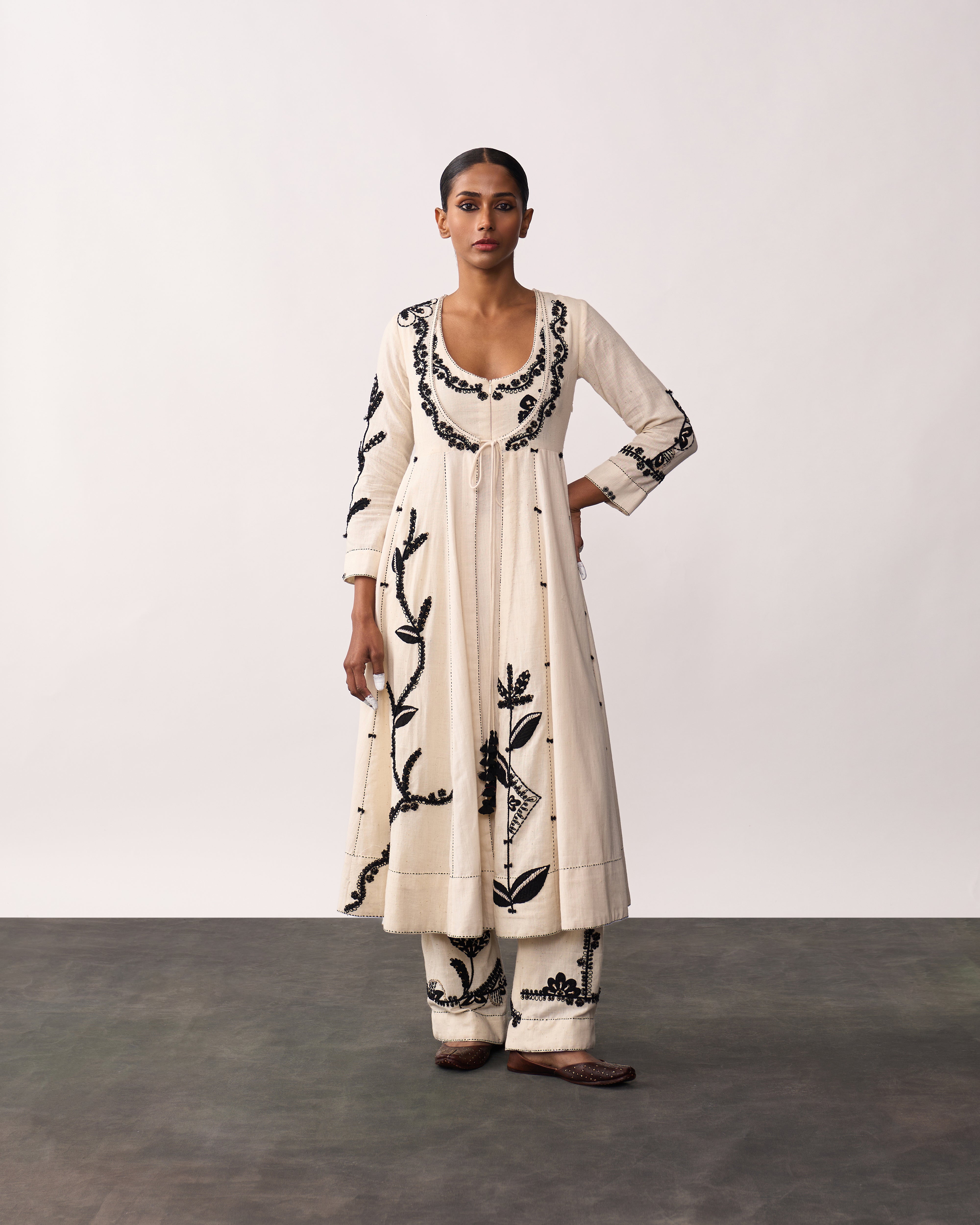 HAZRAT Ivory Handspun Anarkali Set
