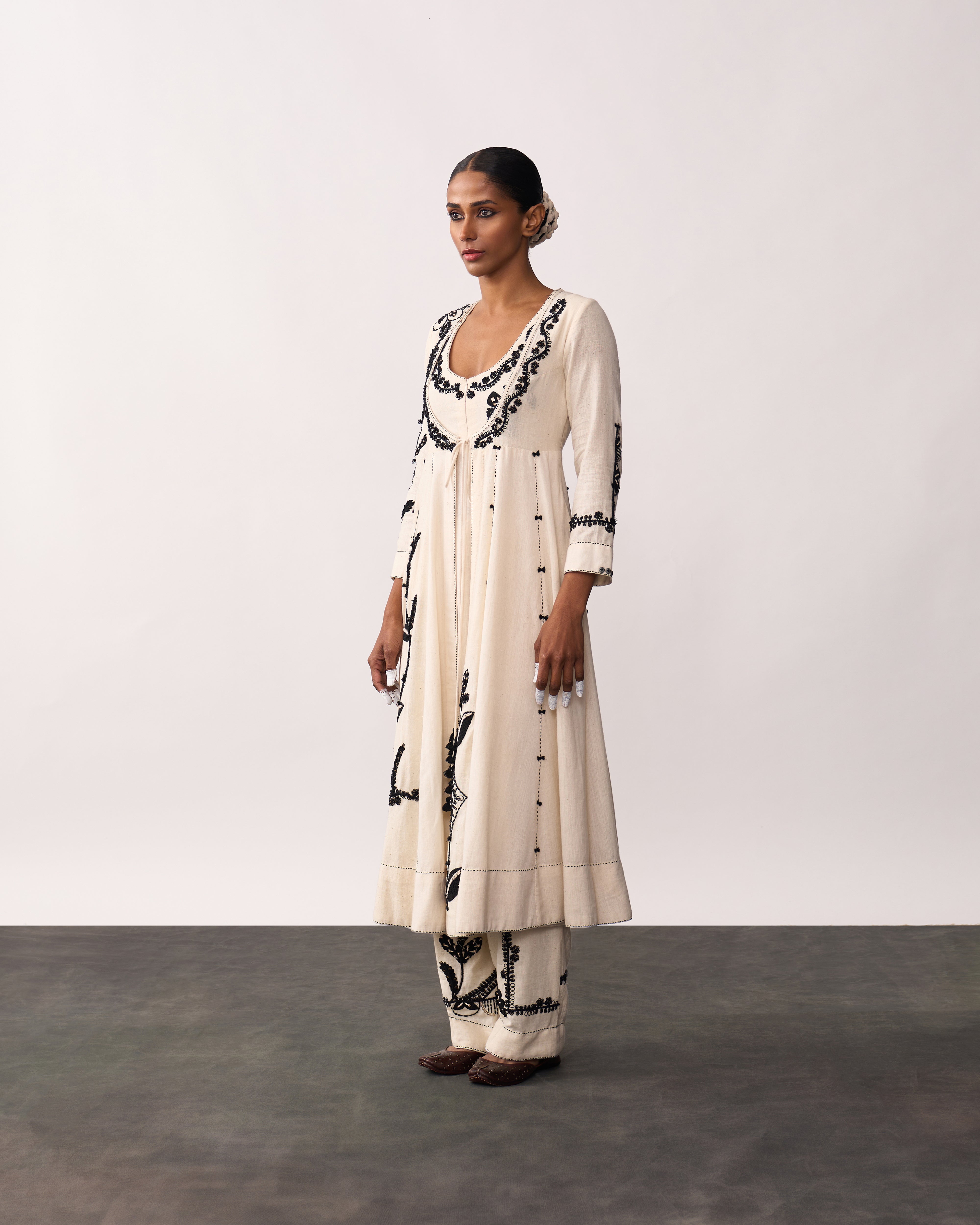 HAZRAT Ivory Handspun Anarkali Set