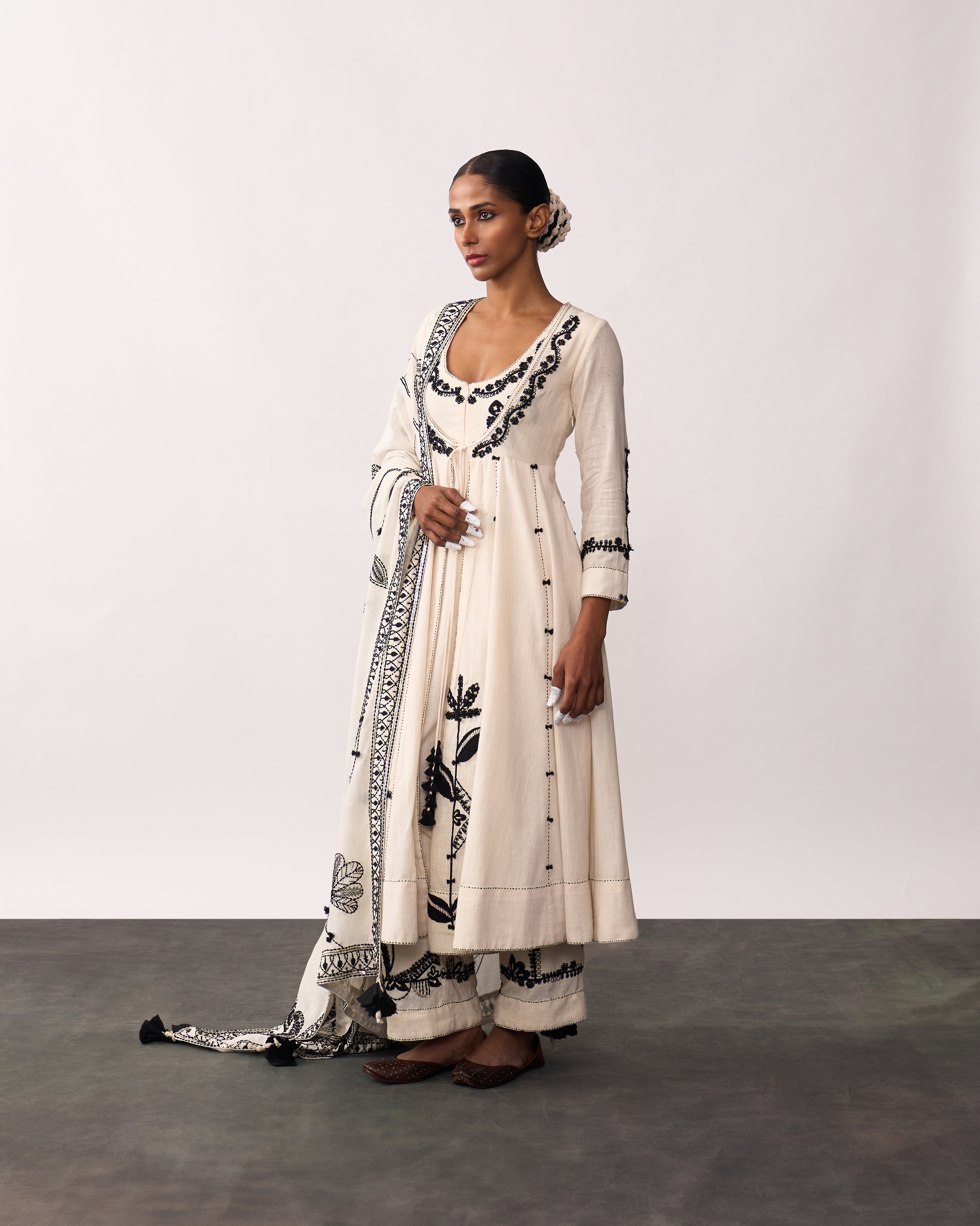 HAZRAT Ivory Handspun Anarkali Set