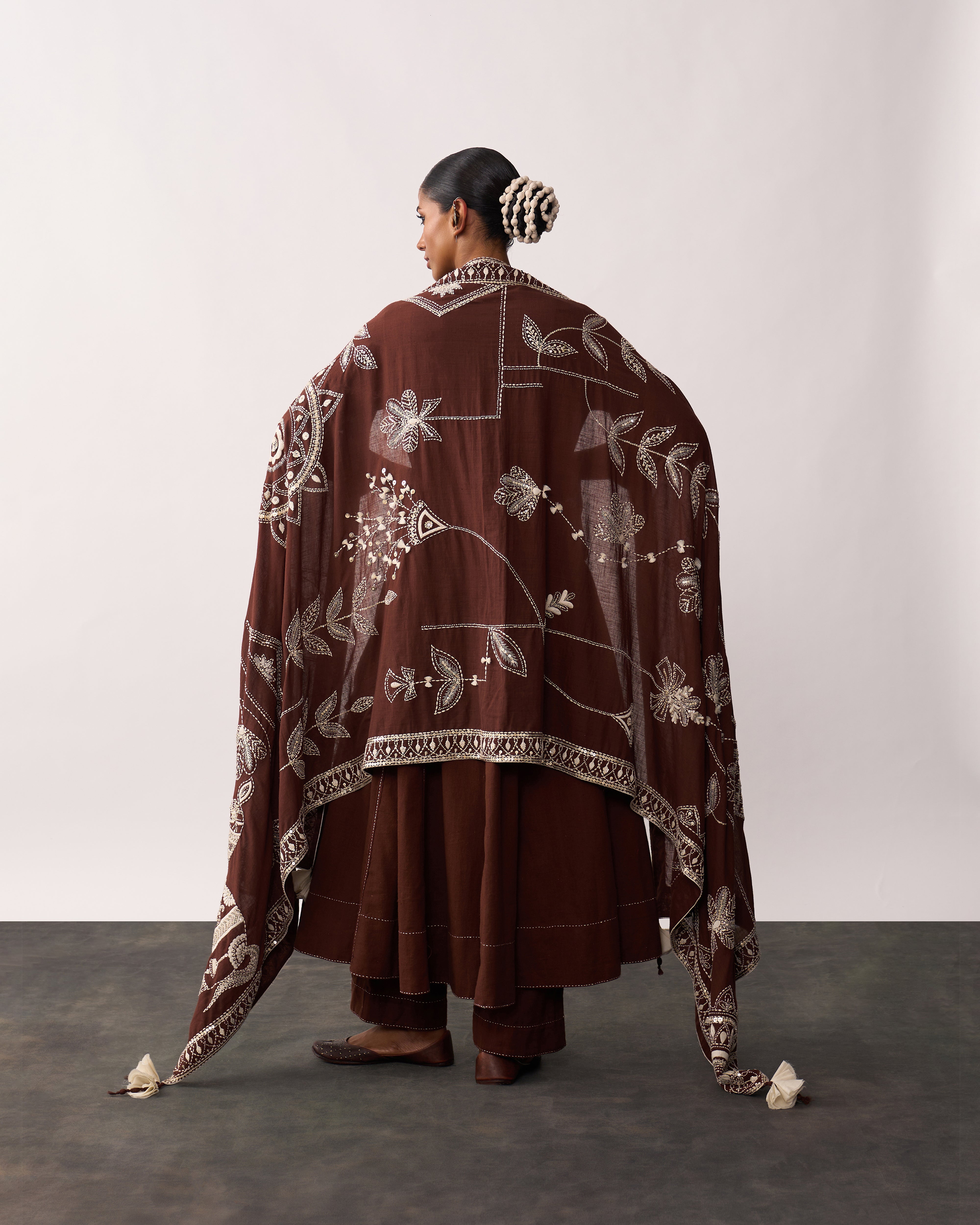 RANI LAXMI Brown Hand-spun Embroidered Dupatta