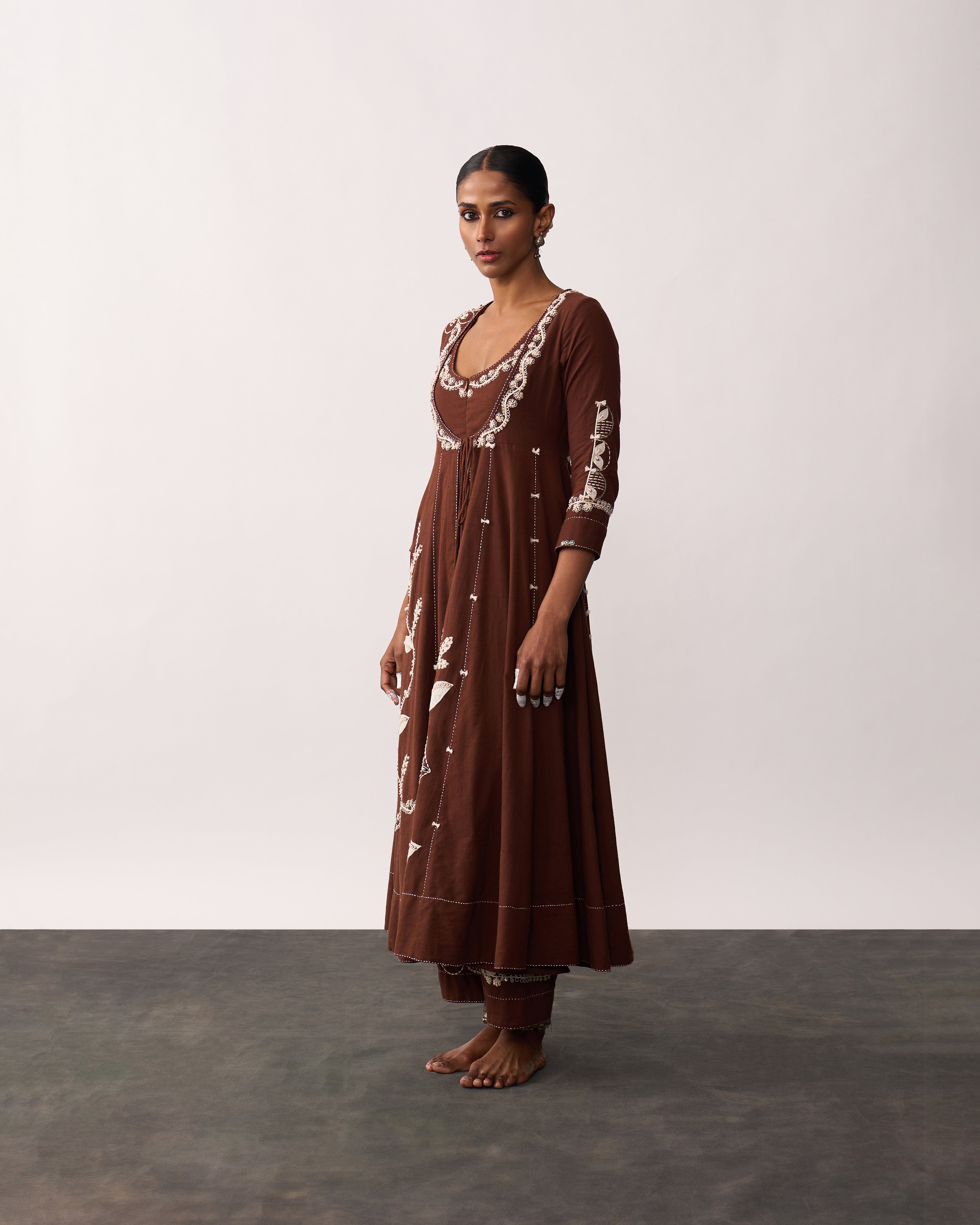 HAZRAT Brown Handspun Anarkali Set