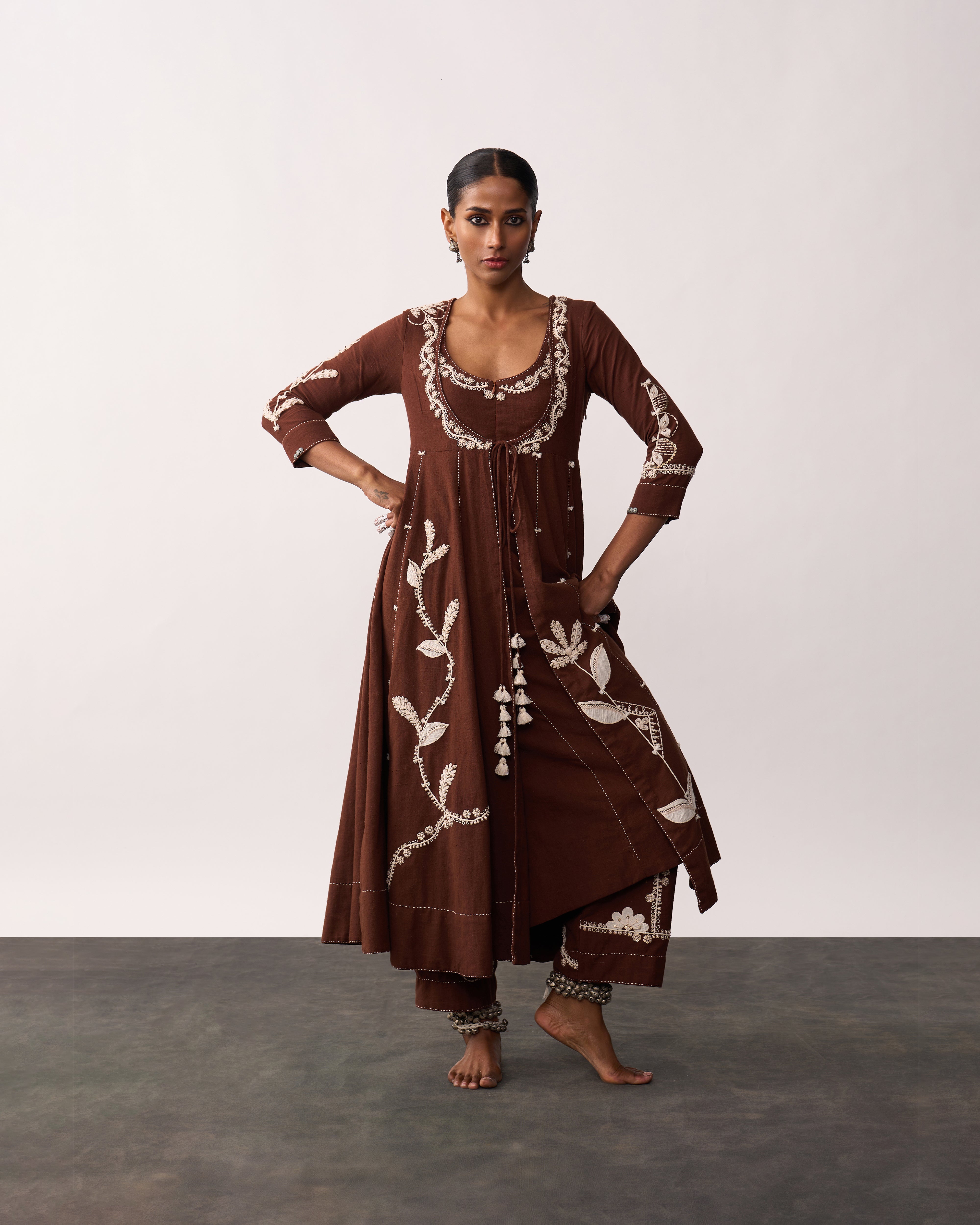 HAZRAT Brown Handspun Anarkali Set