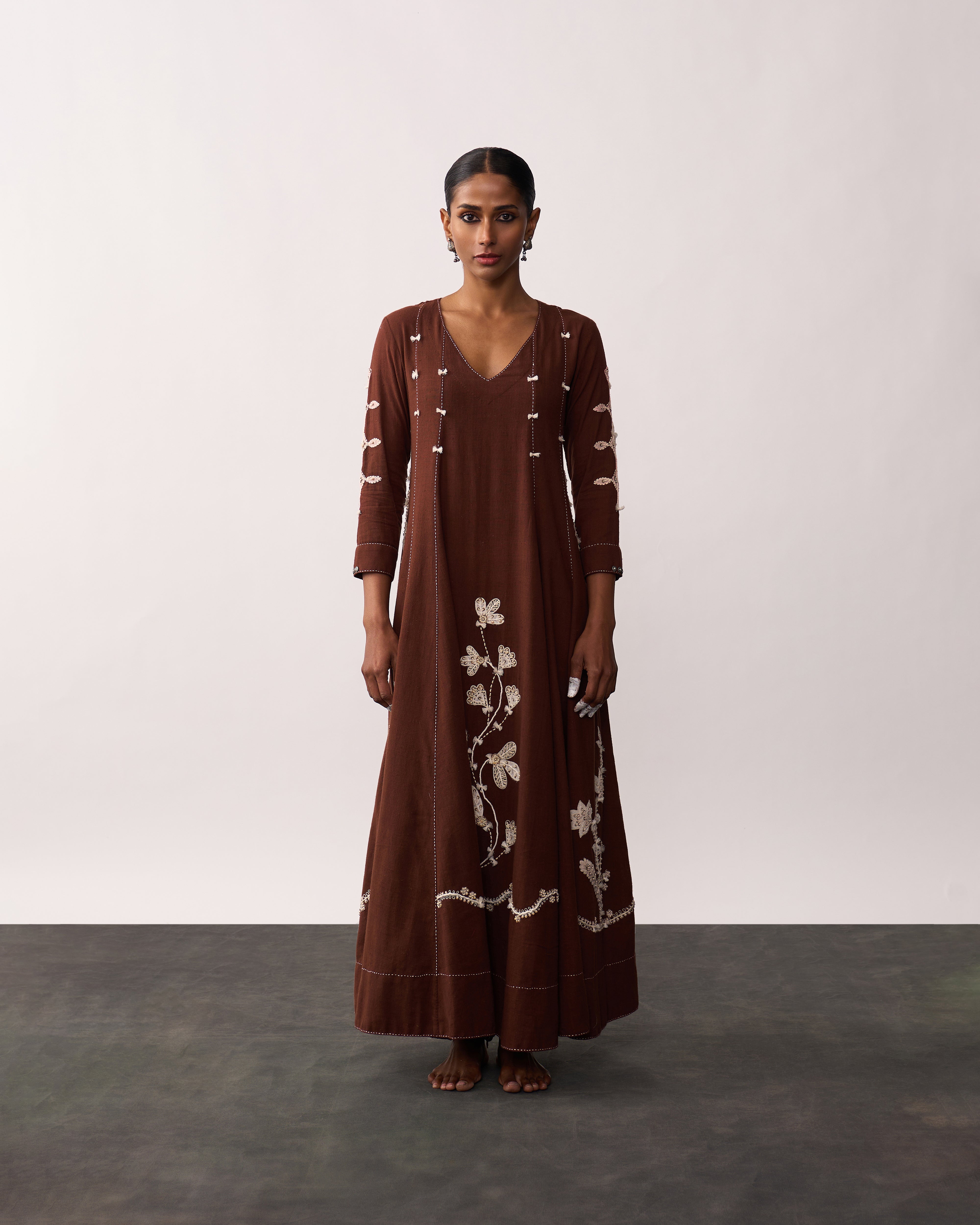 ARUNA Brown Handspun Panelled Dress