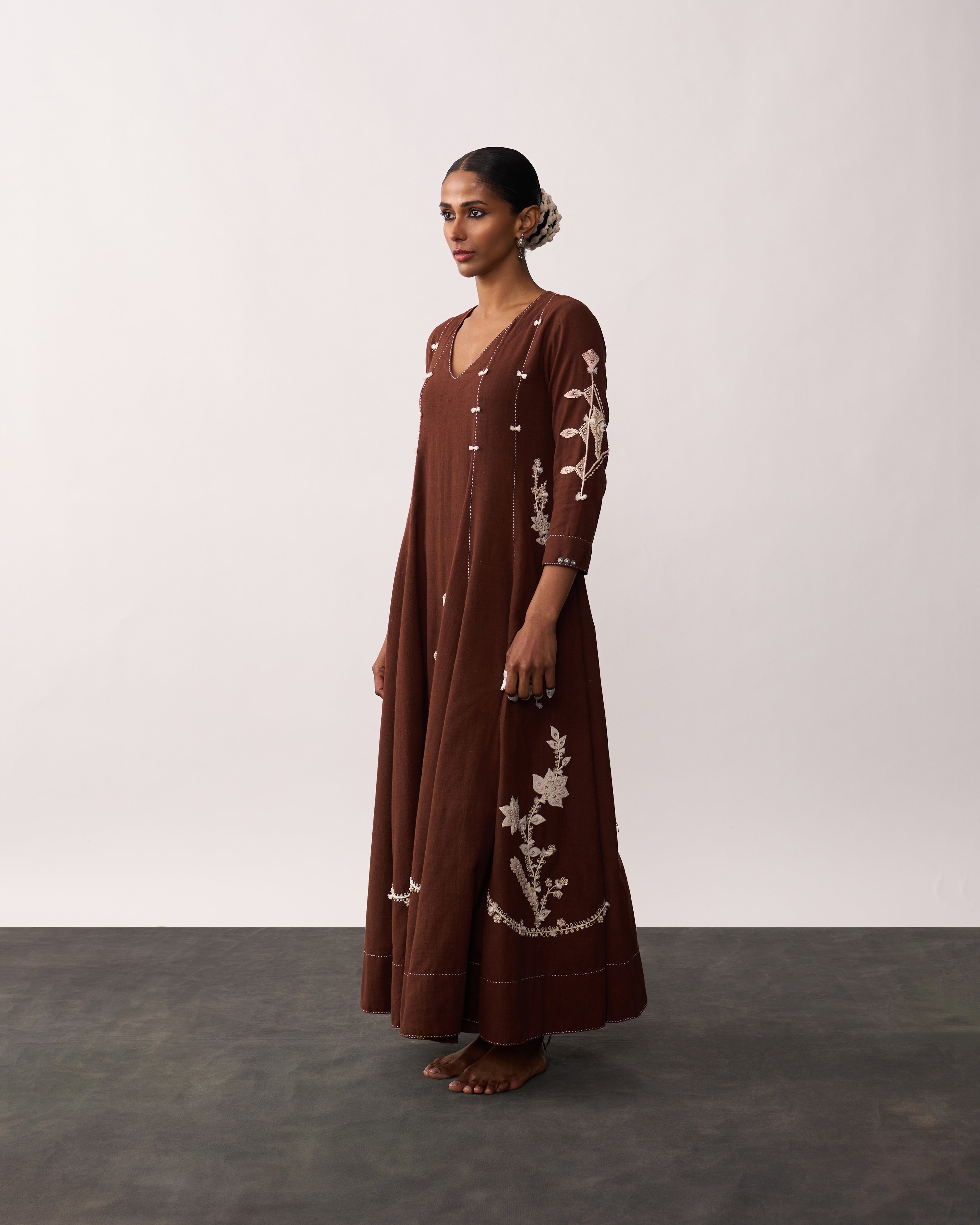 ARUNA Brown Handspun Panelled Dress