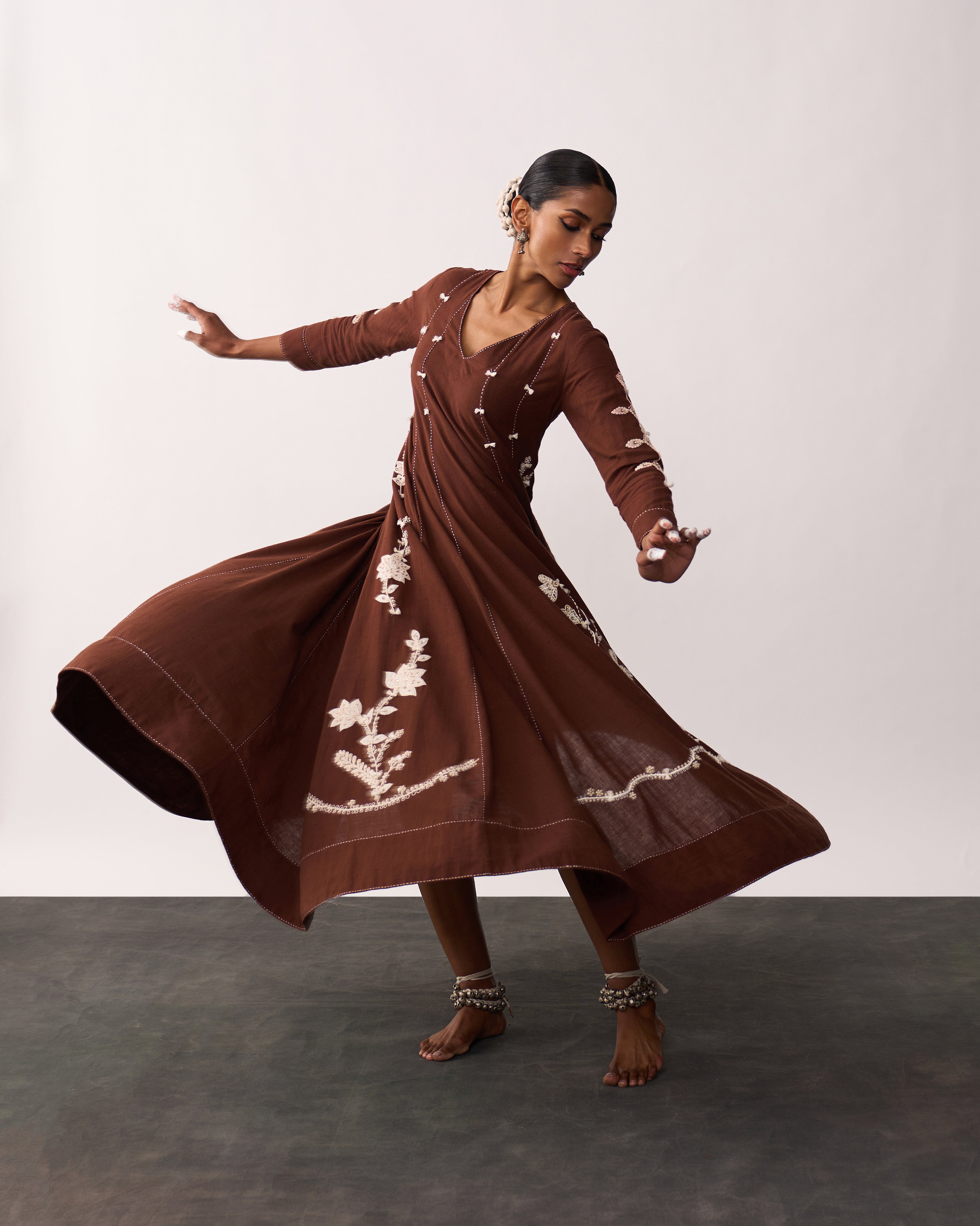 ARUNA Brown Handspun Panelled Dress