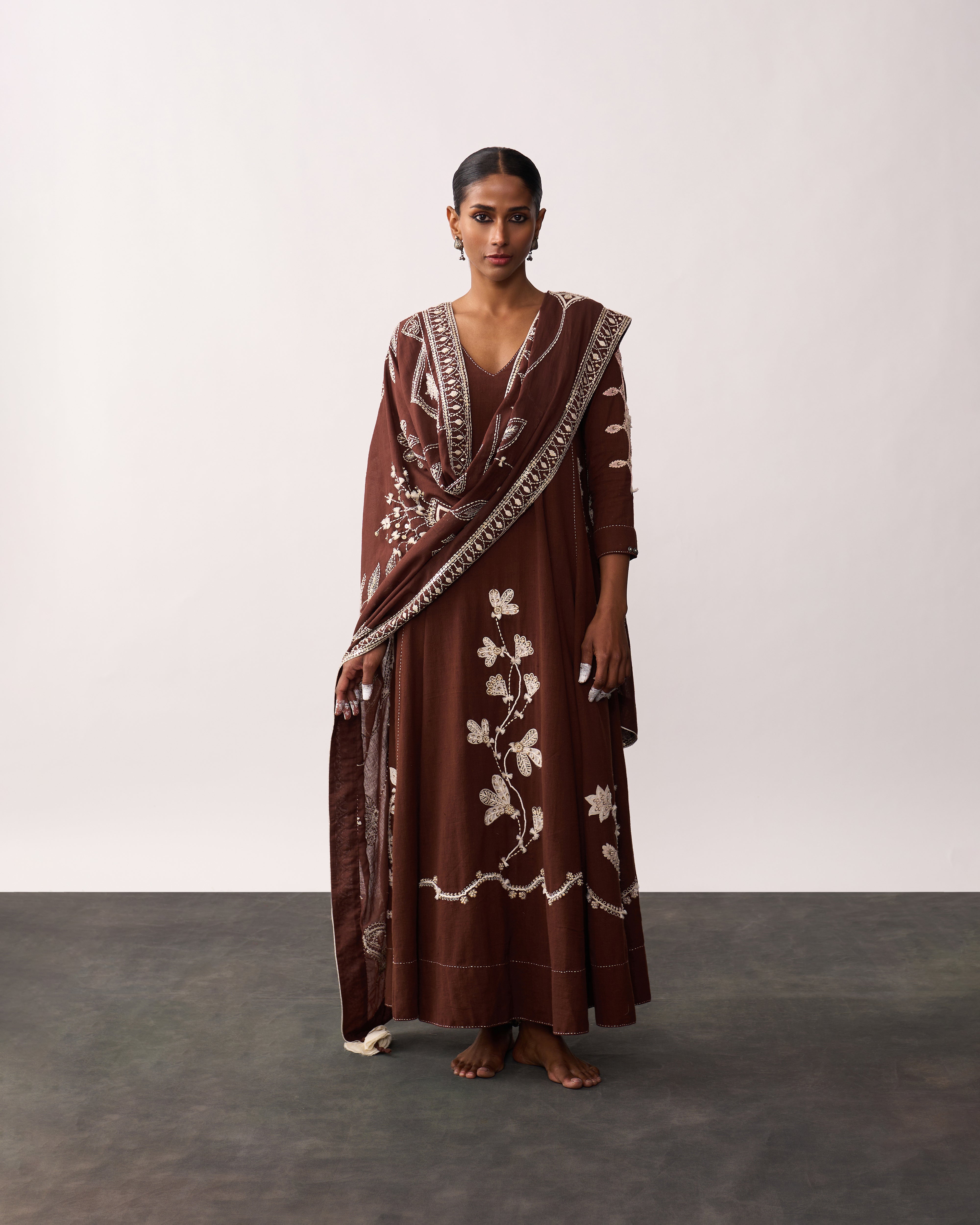 RANI LAXMI Brown Hand-spun Embroidered Dupatta