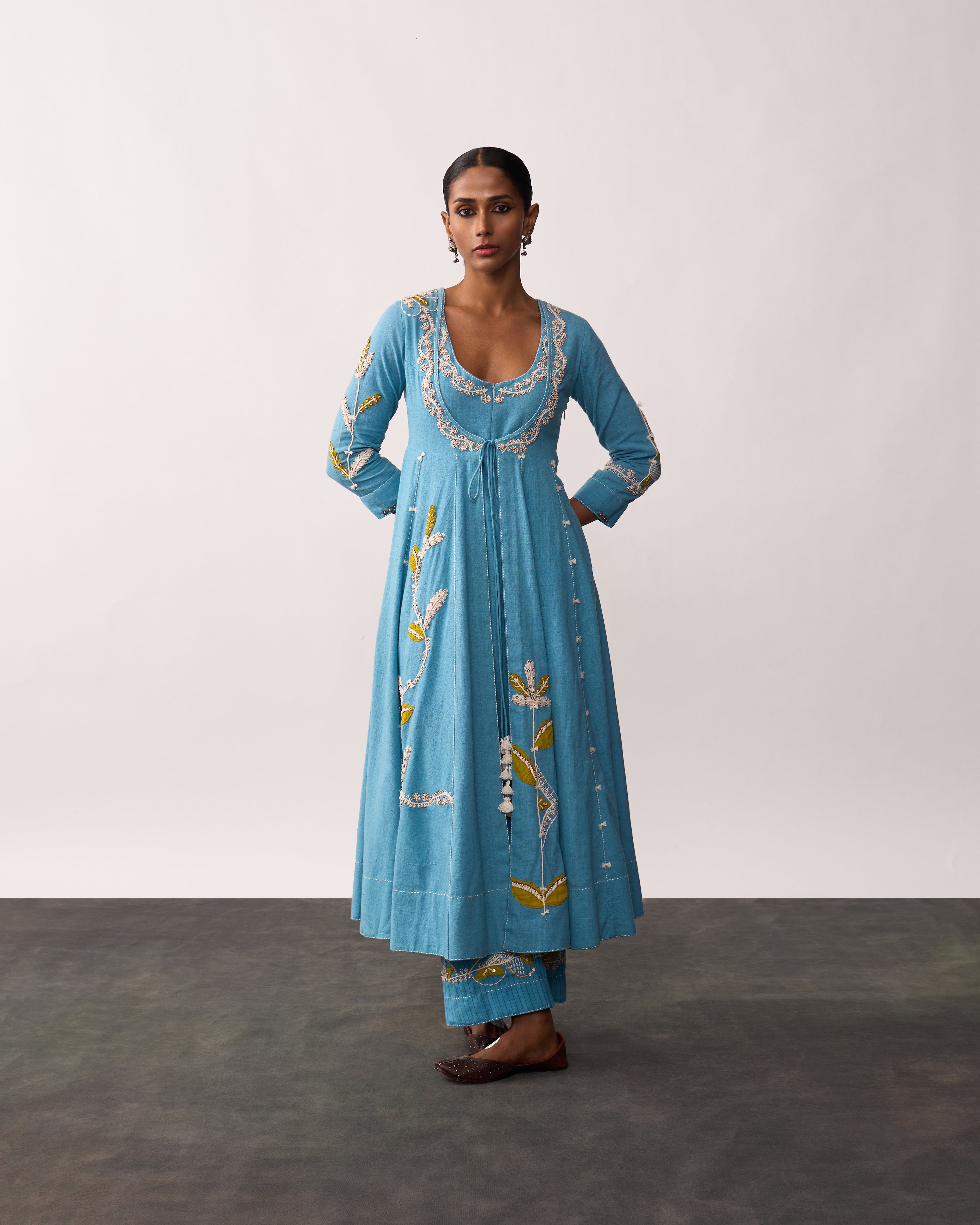 HAZRAT Blue Handspun Anarkali Set