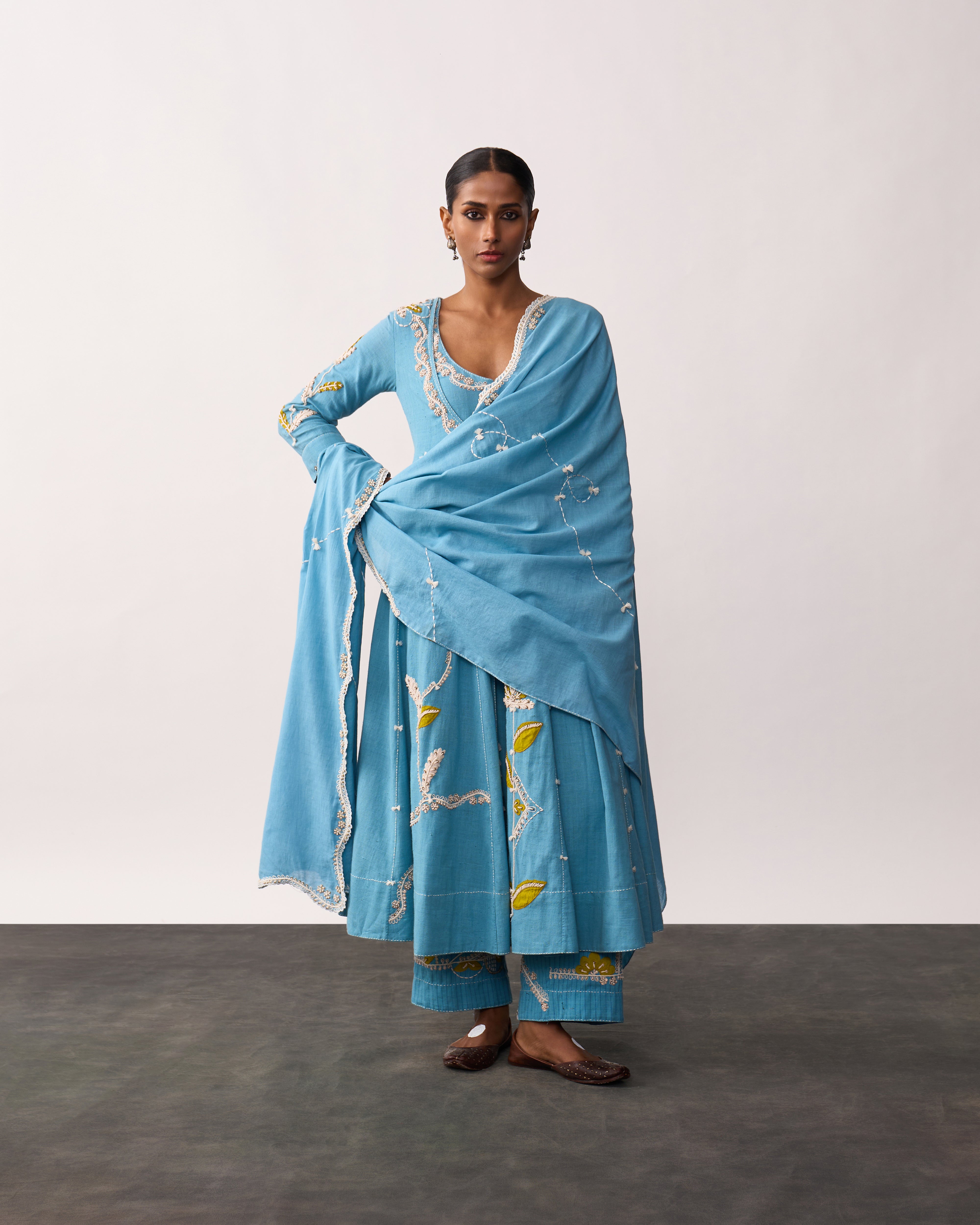 HAZRAT Blue Handspun Anarkali Set
