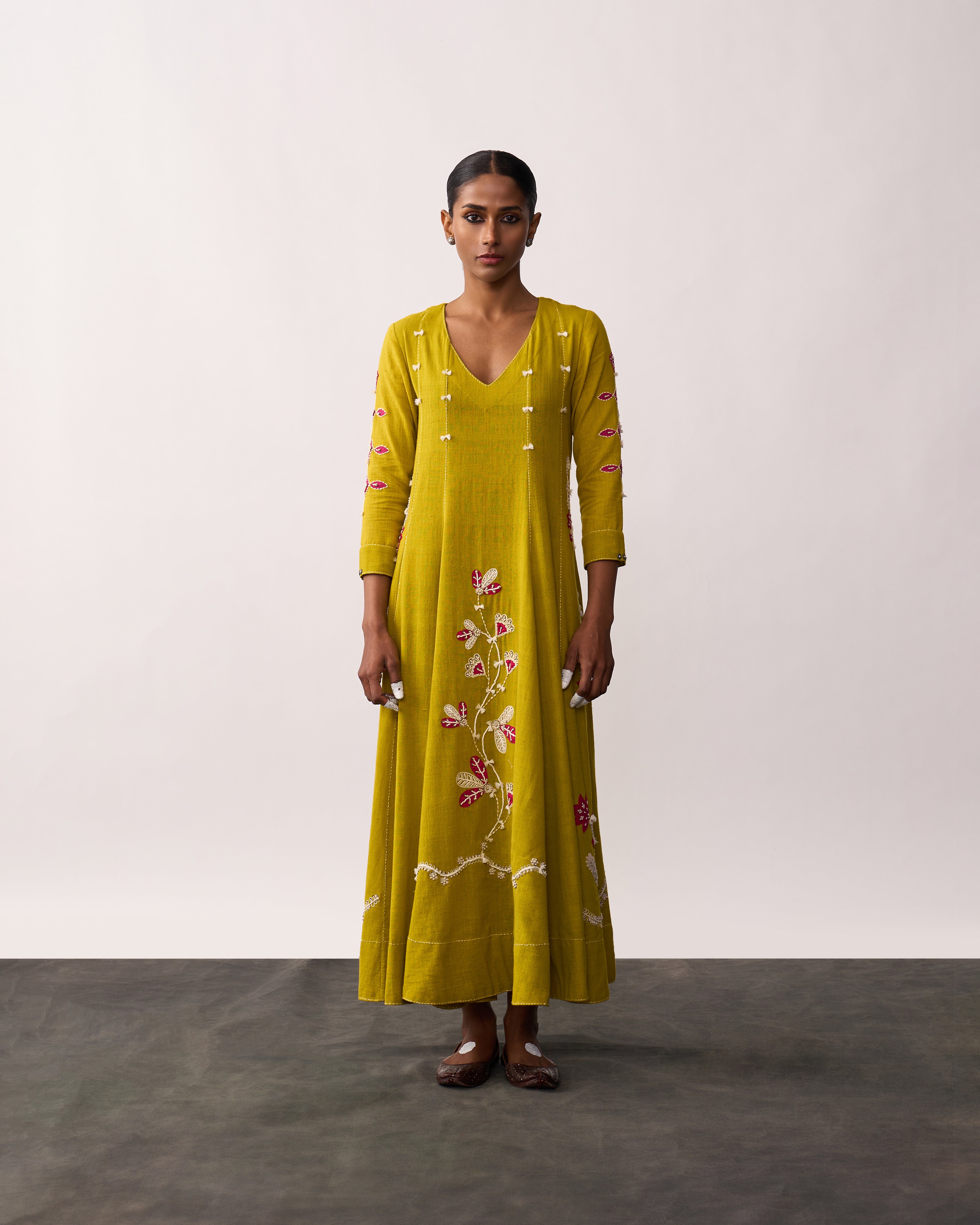 ARUNA Yellow Handspun Panelled Dress