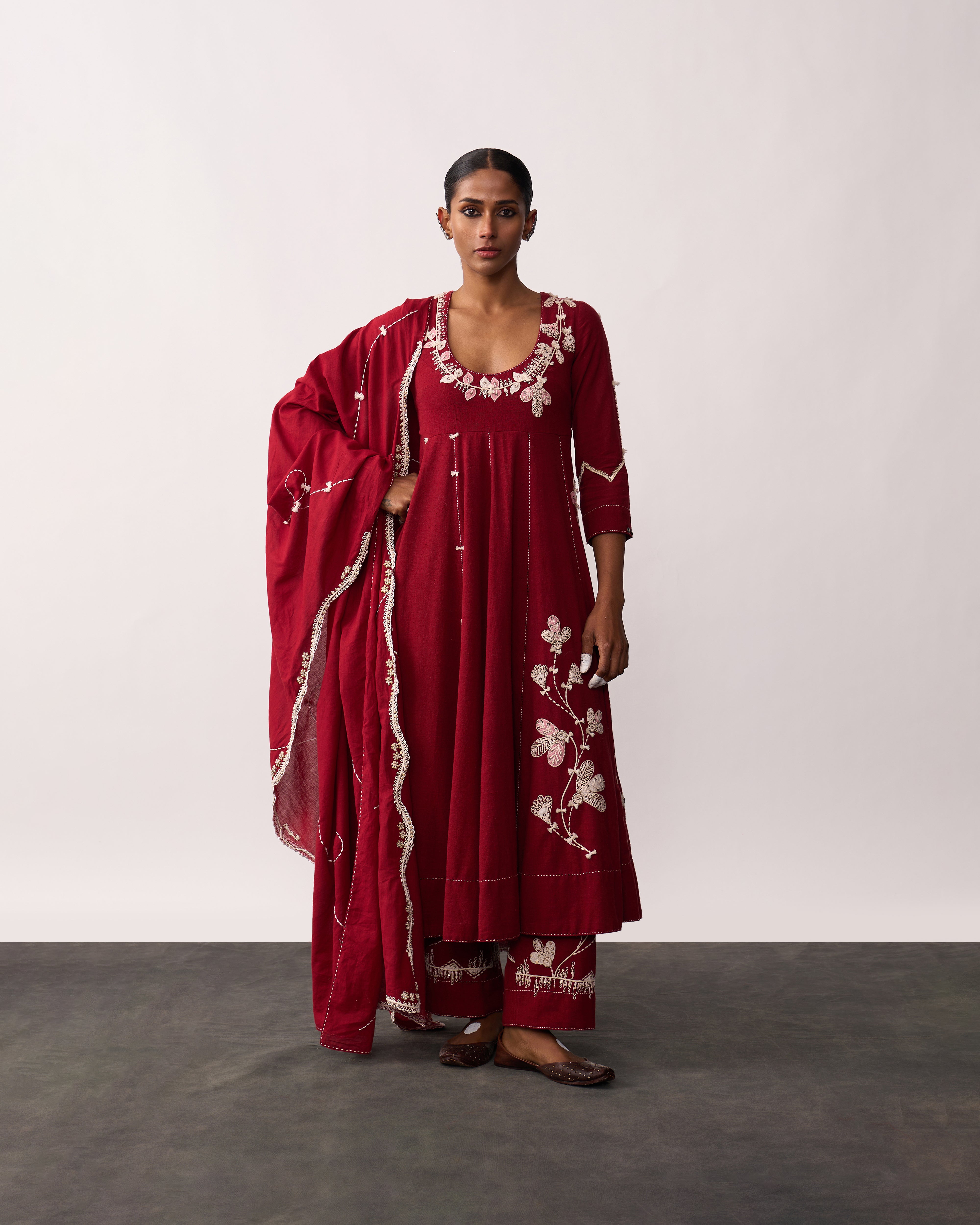KALPANA Red Handspun Anarkali Set