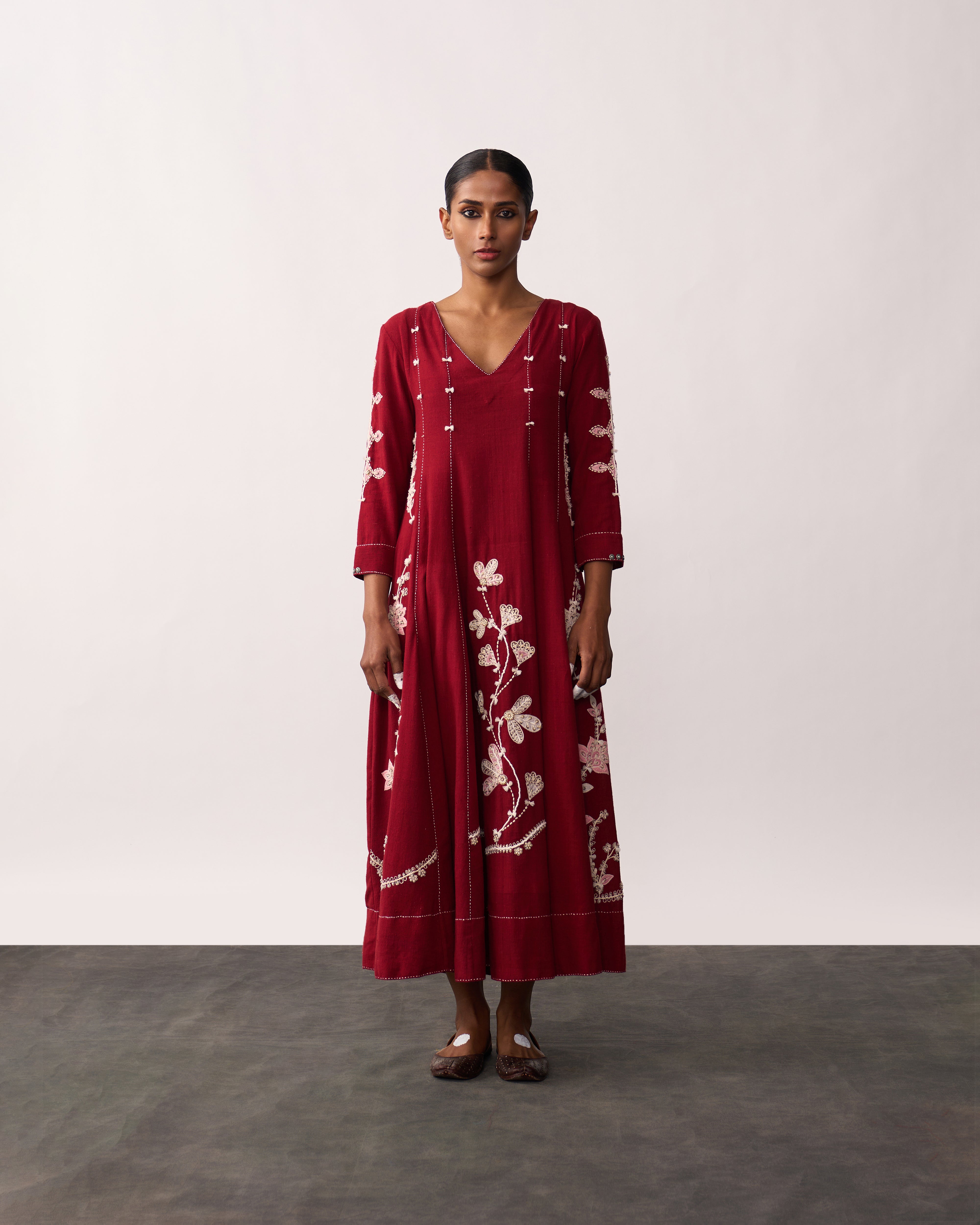 ARUNA Red Handspun Panelled Dress