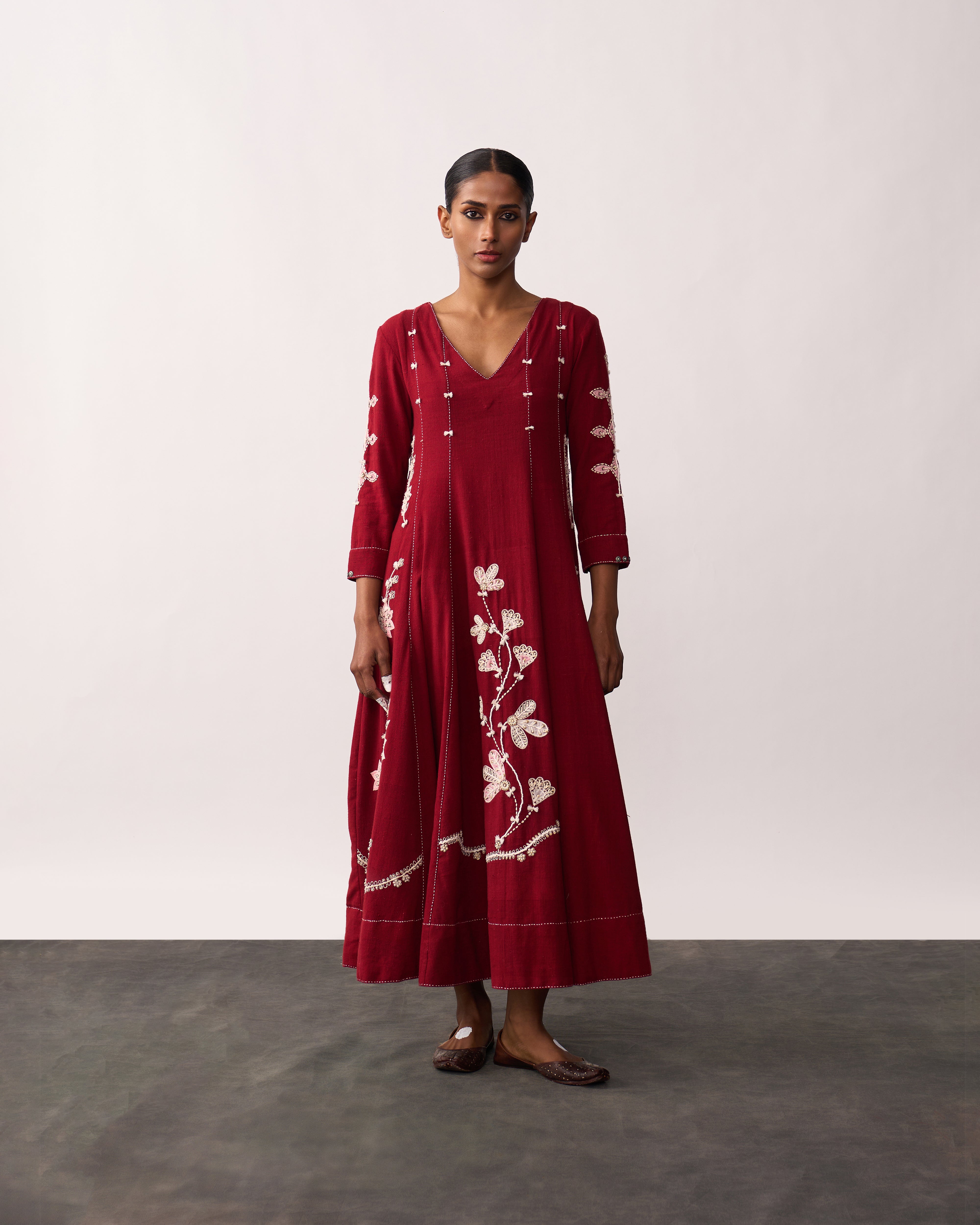 ARUNA Red Handspun Panelled Dress