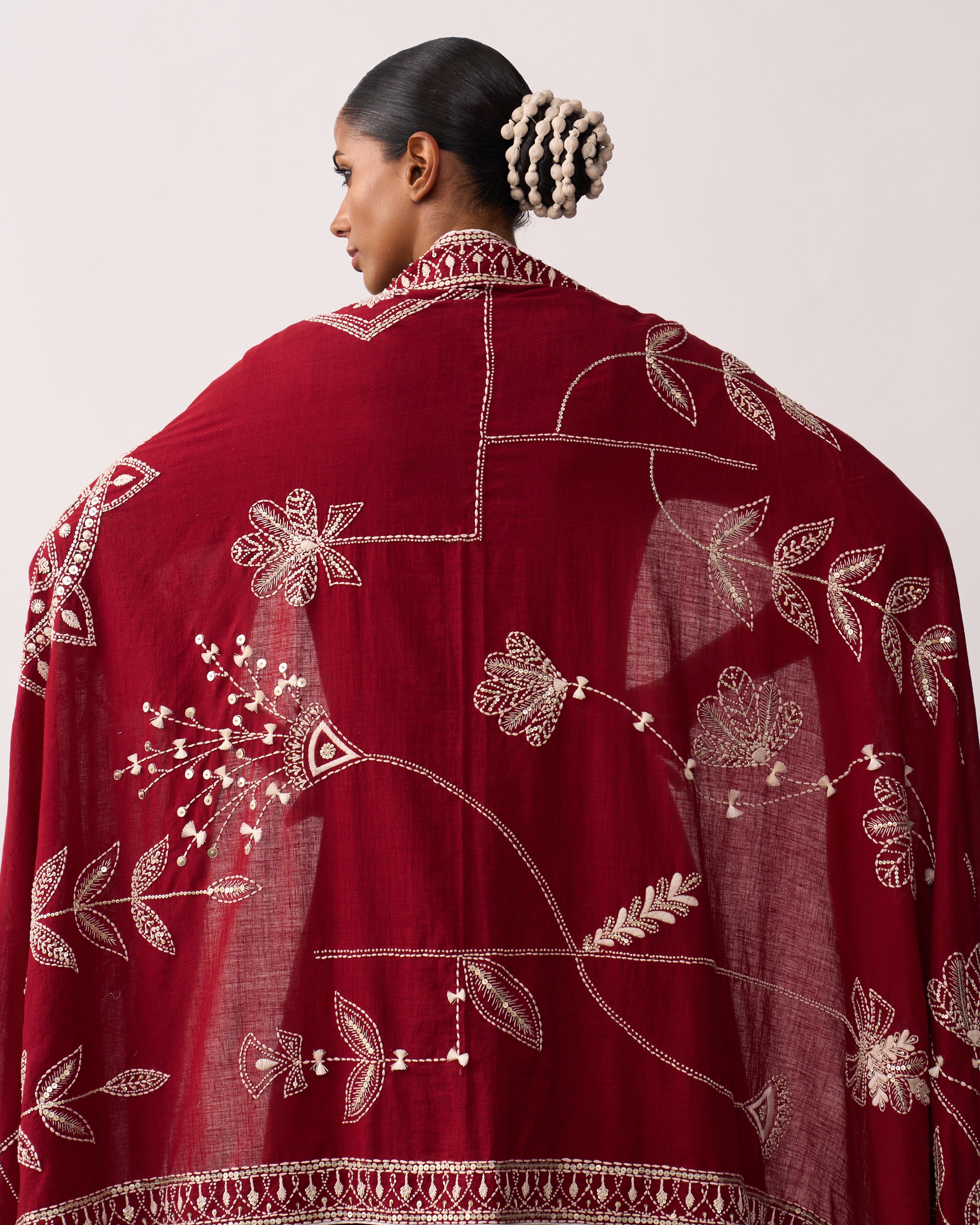 RANI LAXMI Red Hand-spun Embroidered Dupatta