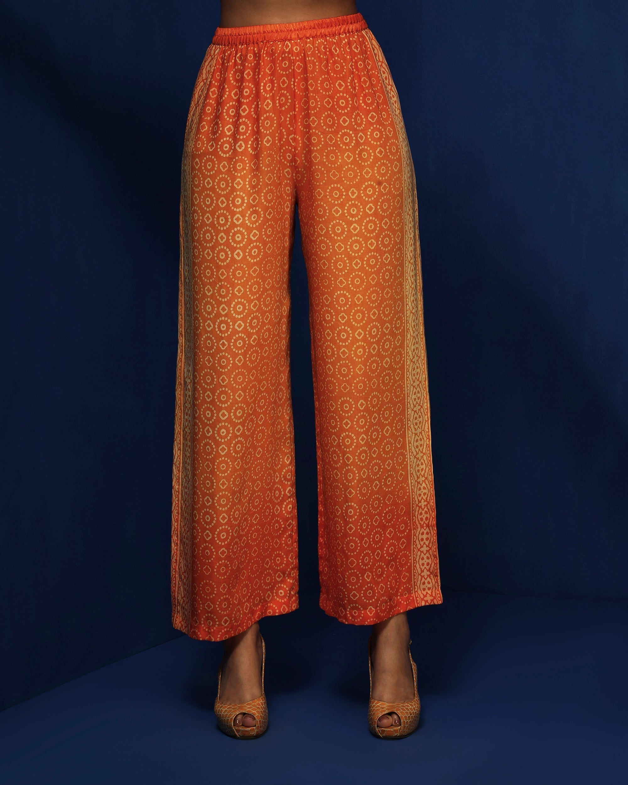 Orange ombre block printed tunic set