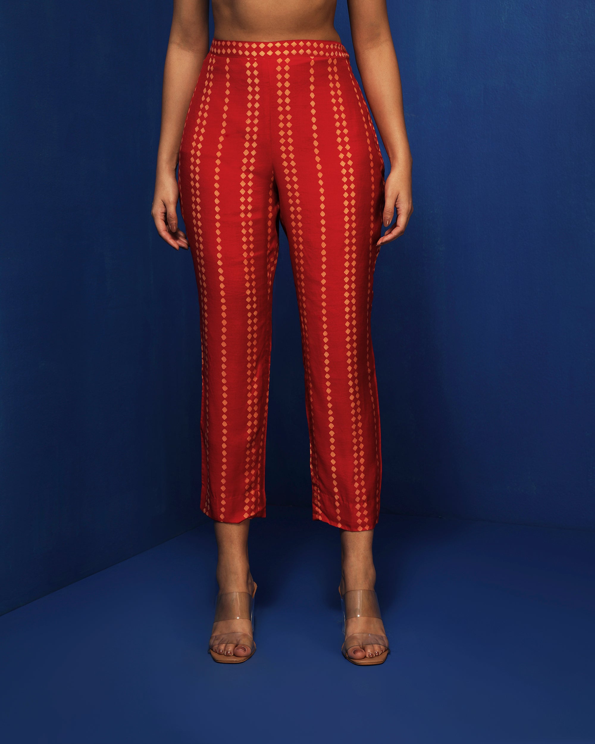 Red ombre-printed narrow pants