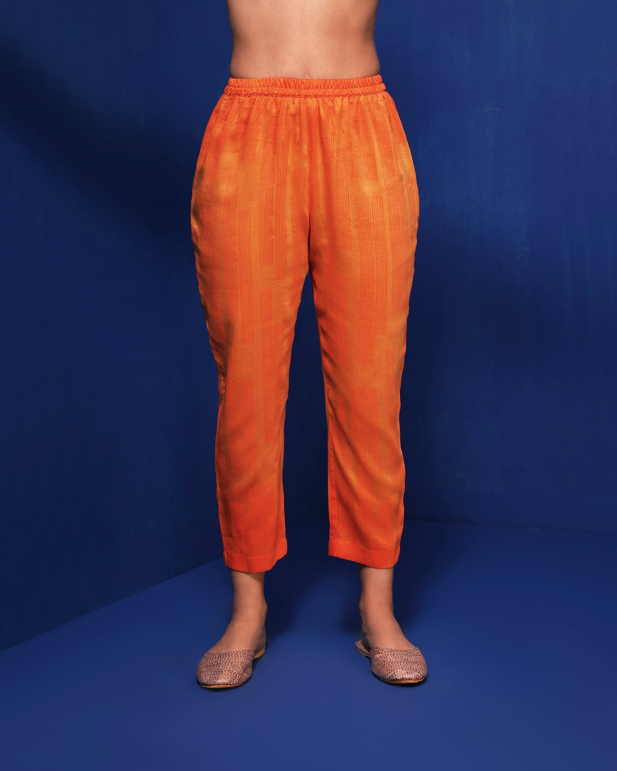 Orange ombre-printed narrow pants
