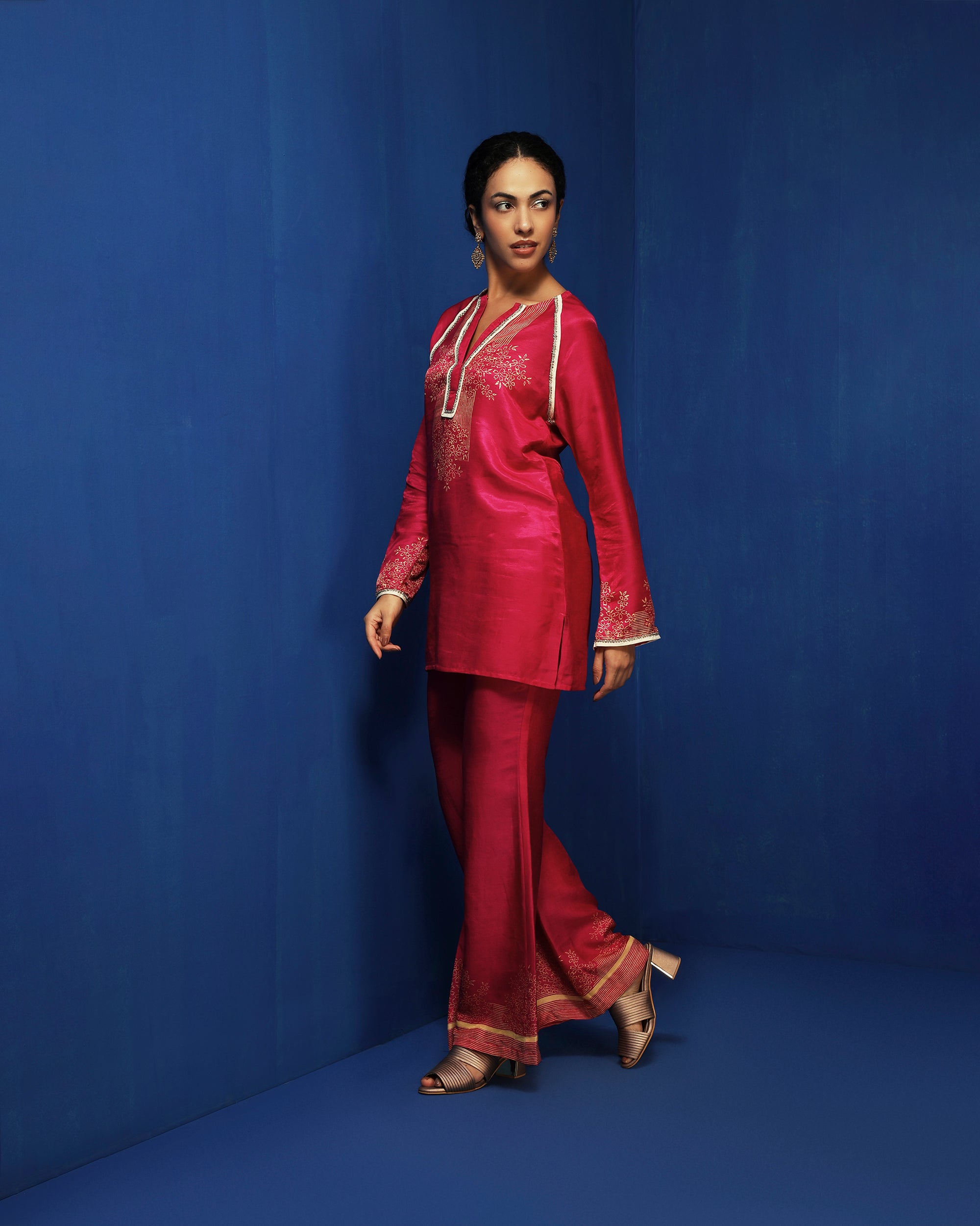 Fuchsia hand block printed kurti