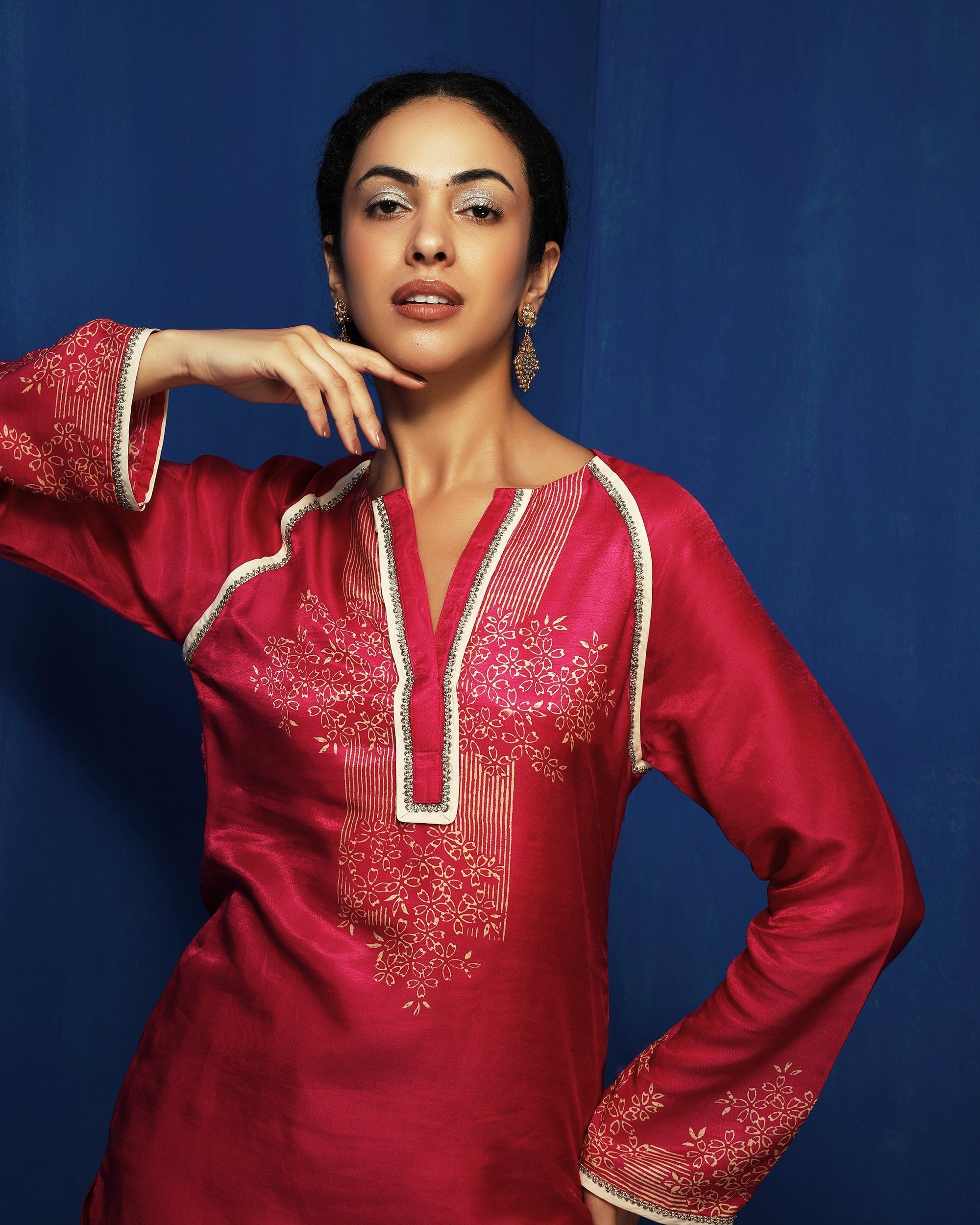 Fuchsia hand block printed kurti