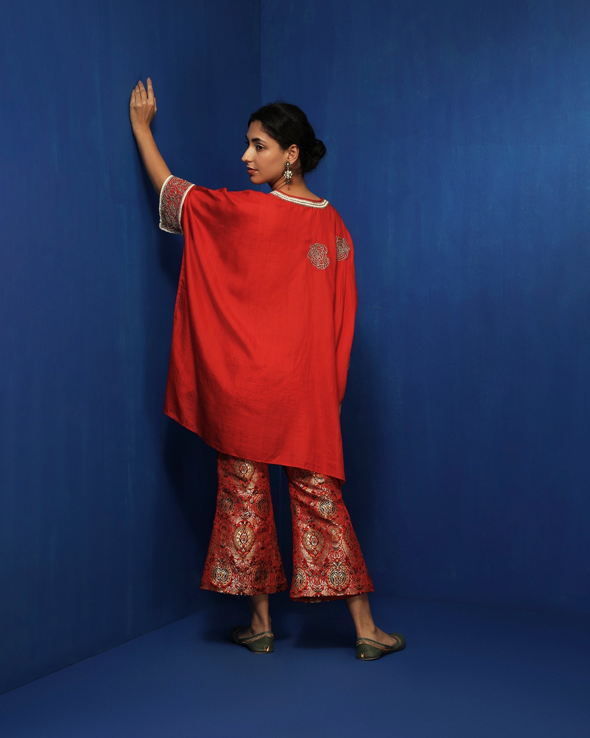 Red embroidered kaftan tunic