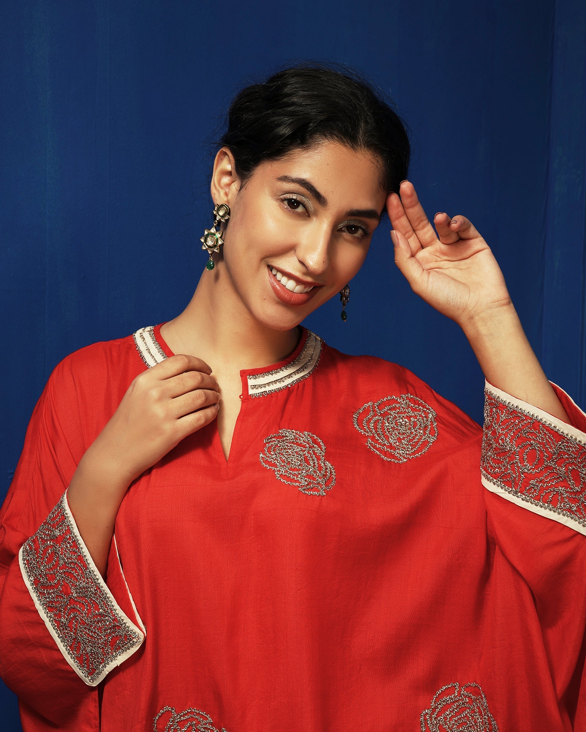 Red embroidered kaftan tunic