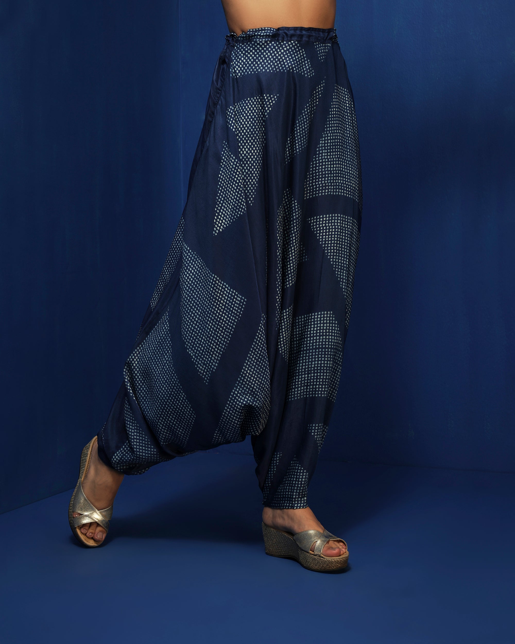 Indigo hand block printed pants