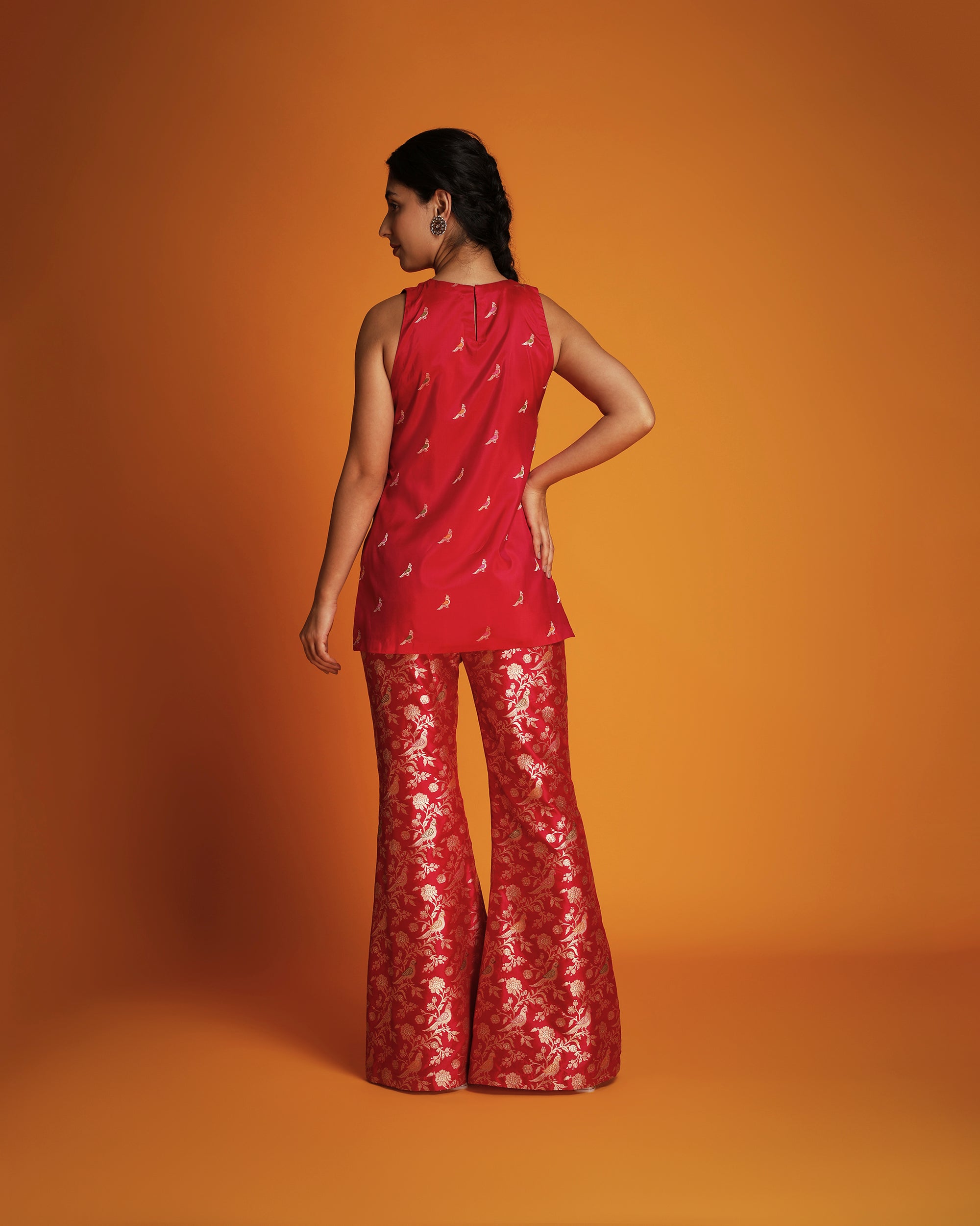 Fuchsia silk brocade sleeveless tunic