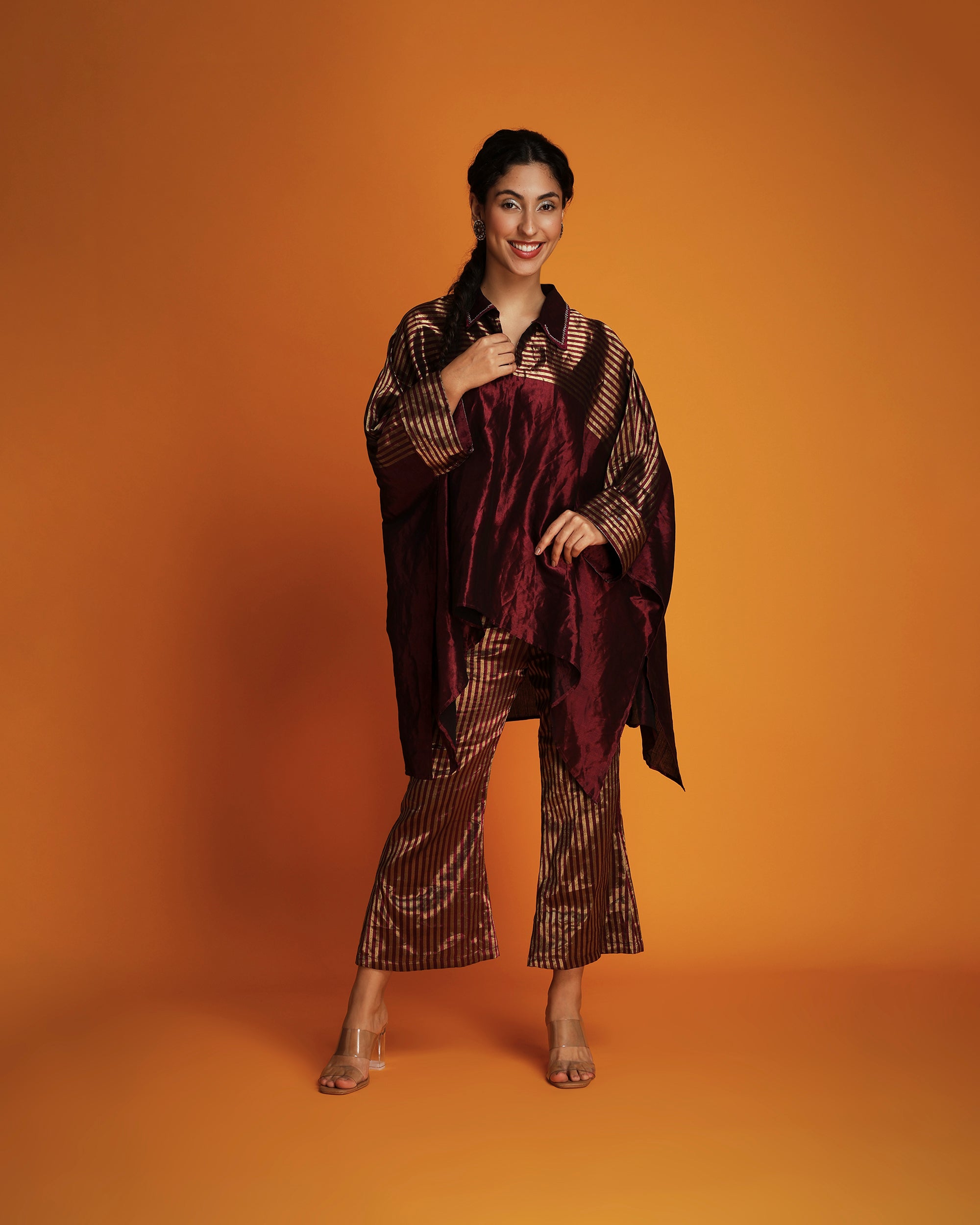 Silver and wine tissue kurti