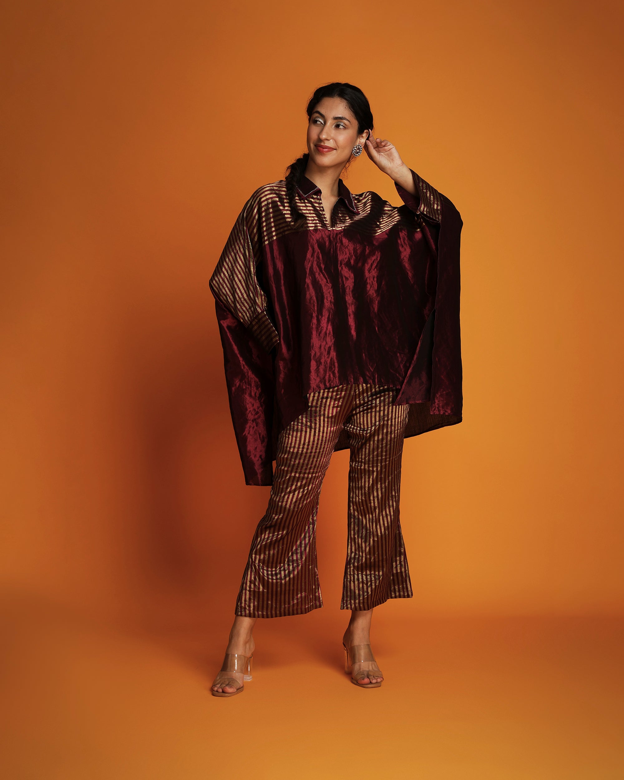 Silver and wine tissue kurti