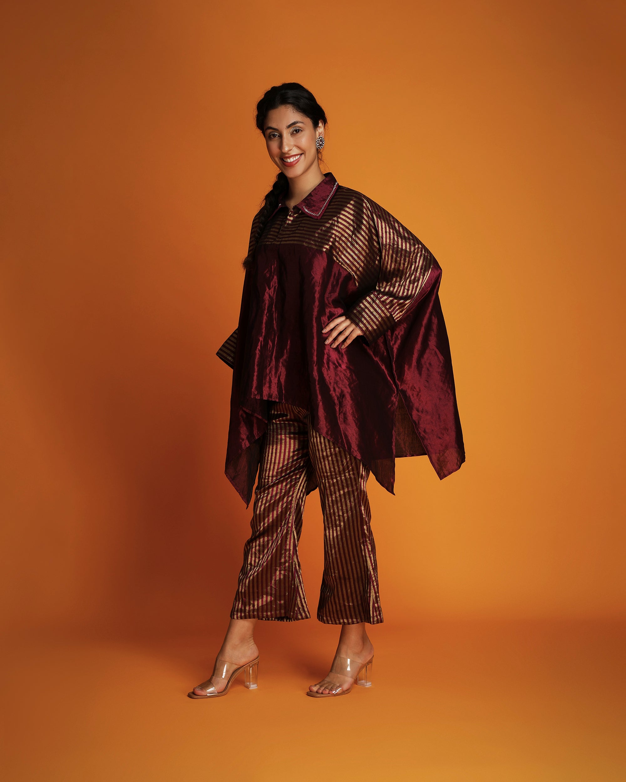 Silver and wine tissue kurti