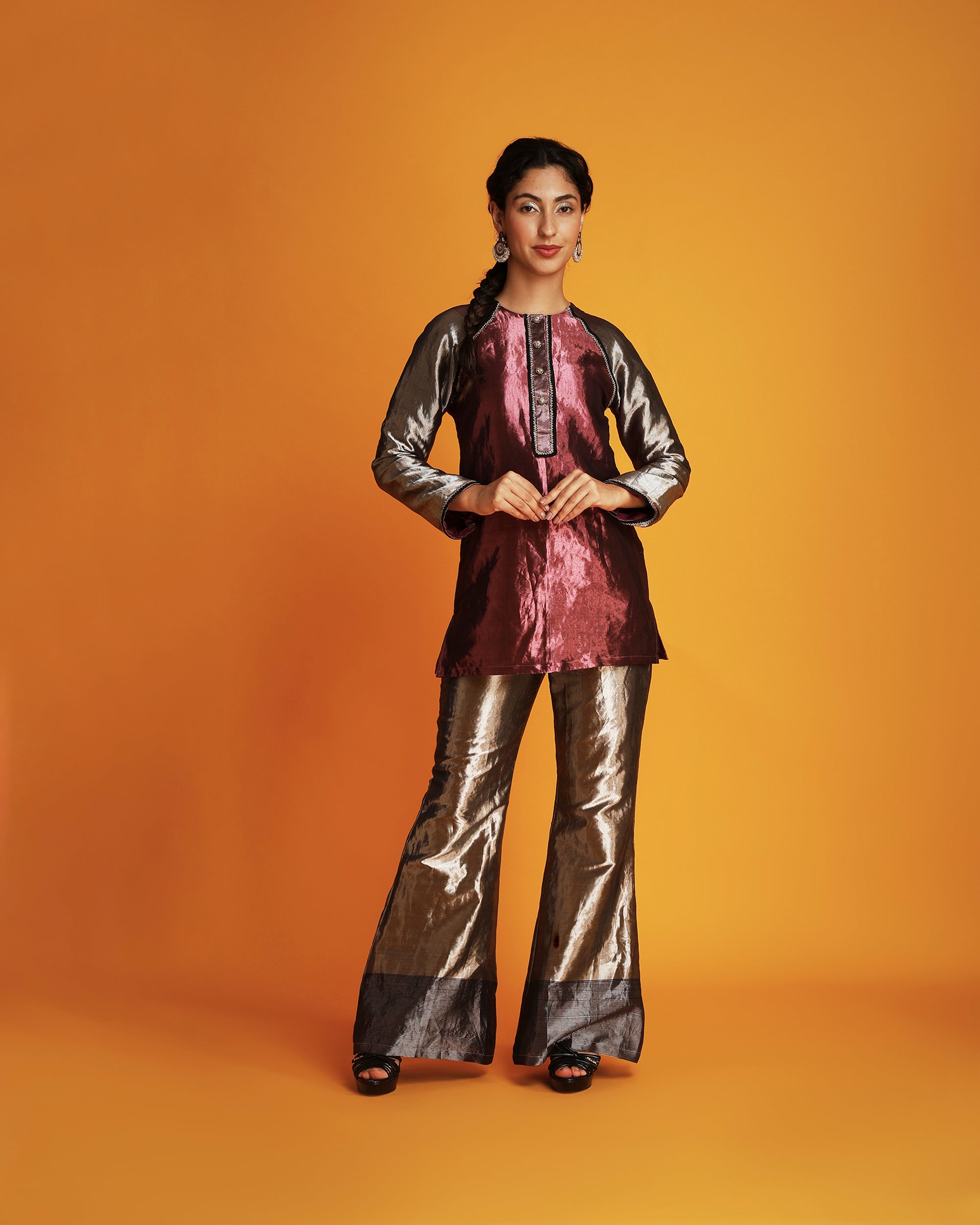 Silver and pink tissue kurti