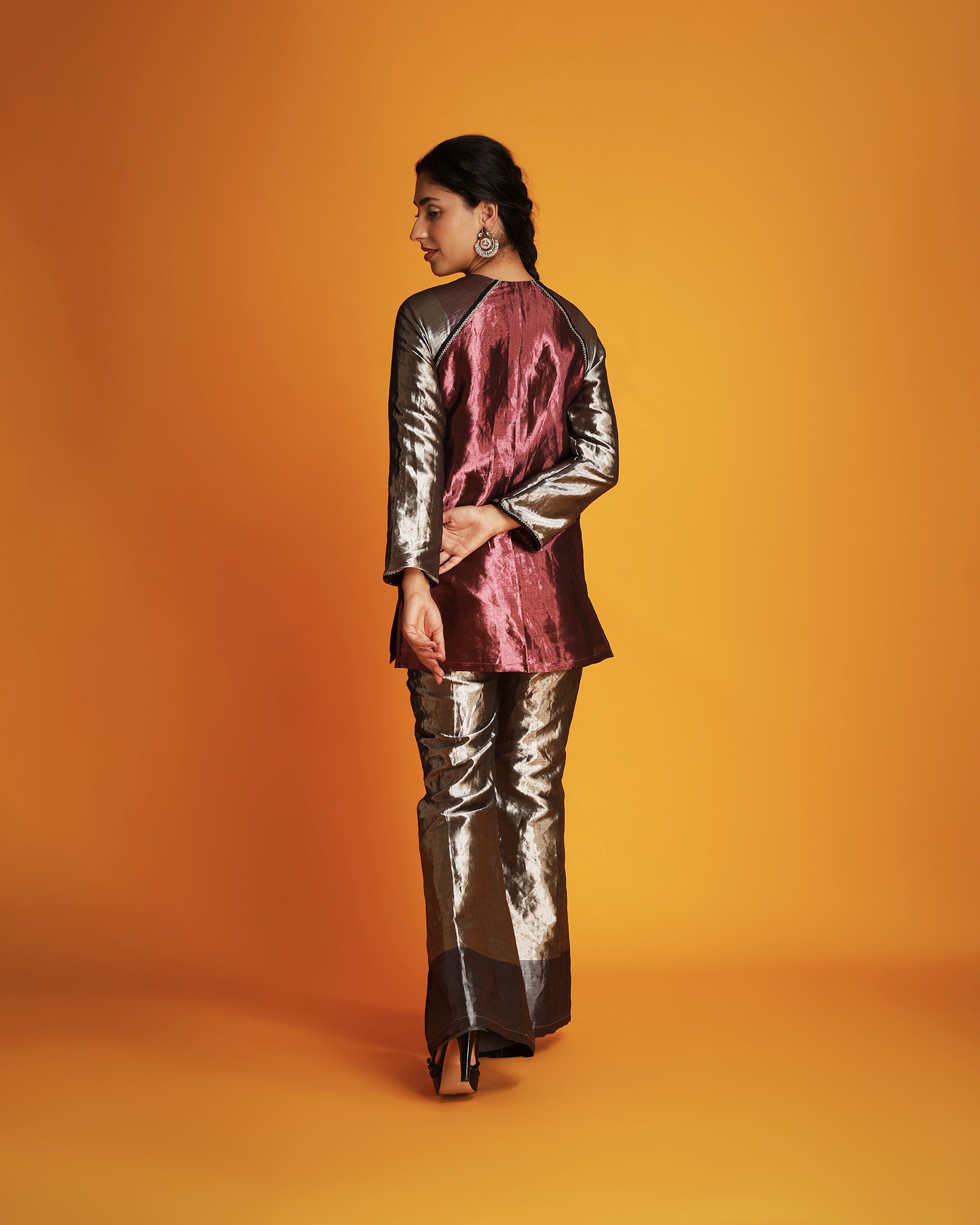 Silver and pink tissue kurti