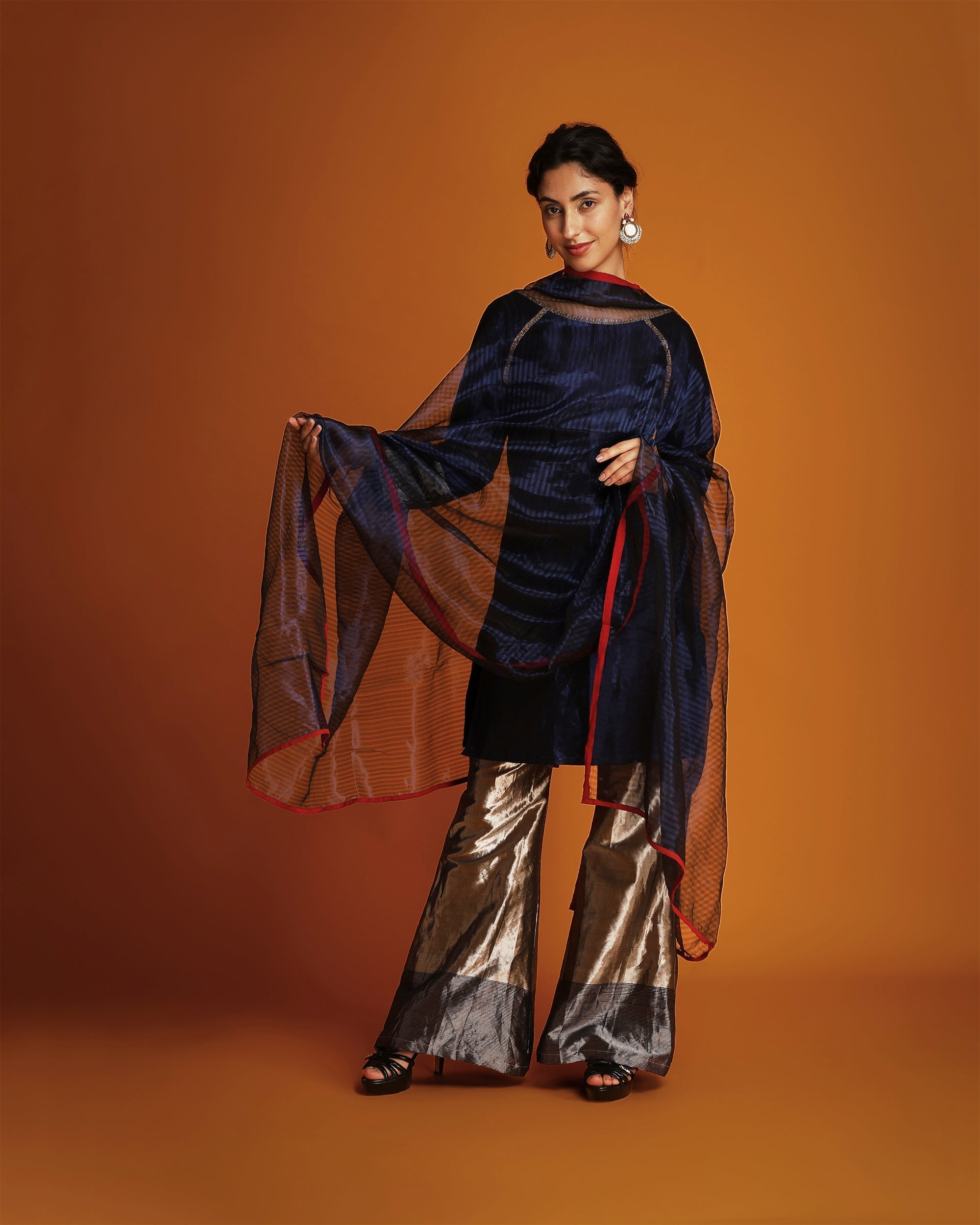 Indigo embroidered tissue tunic