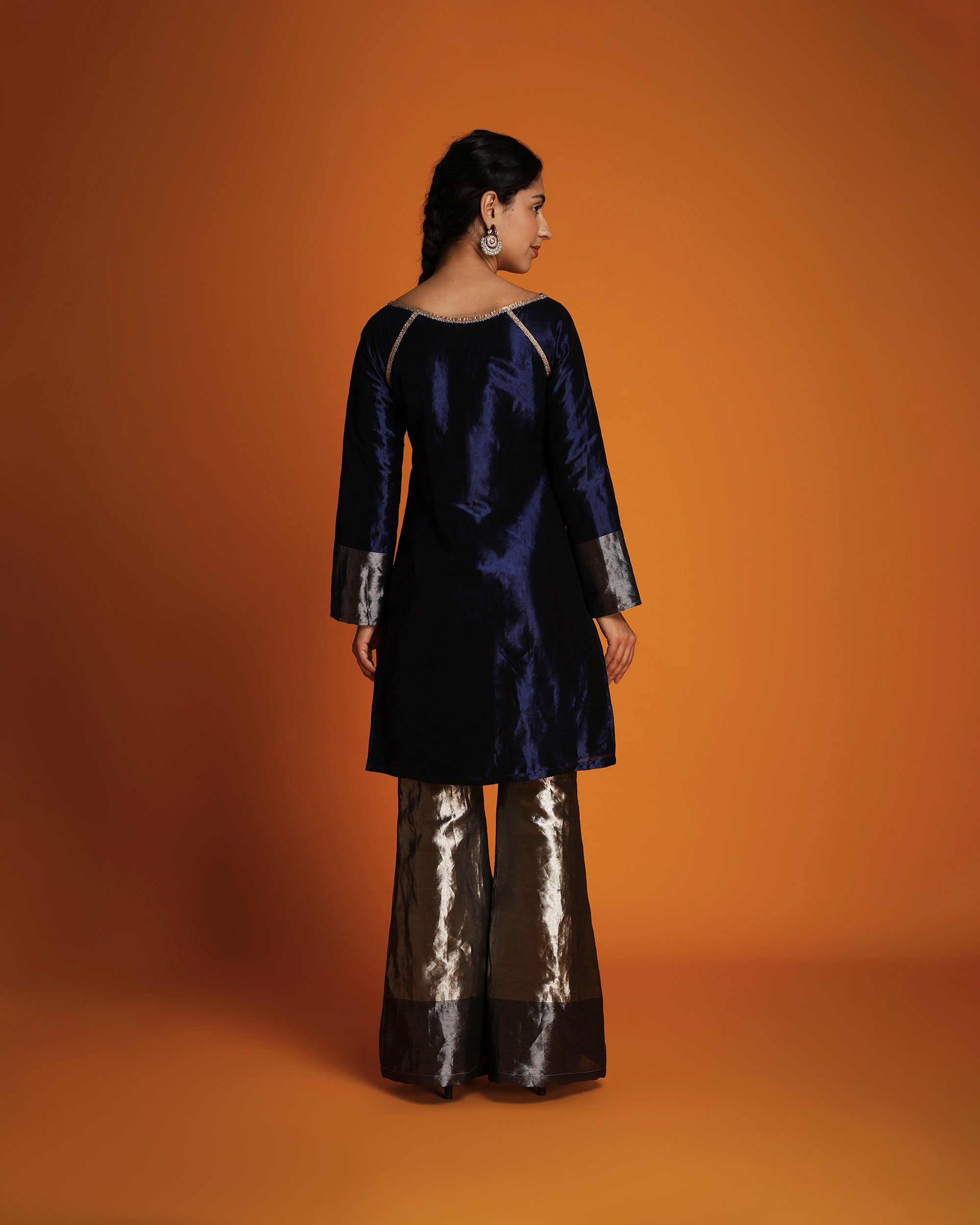 Indigo embroidered tissue tunic