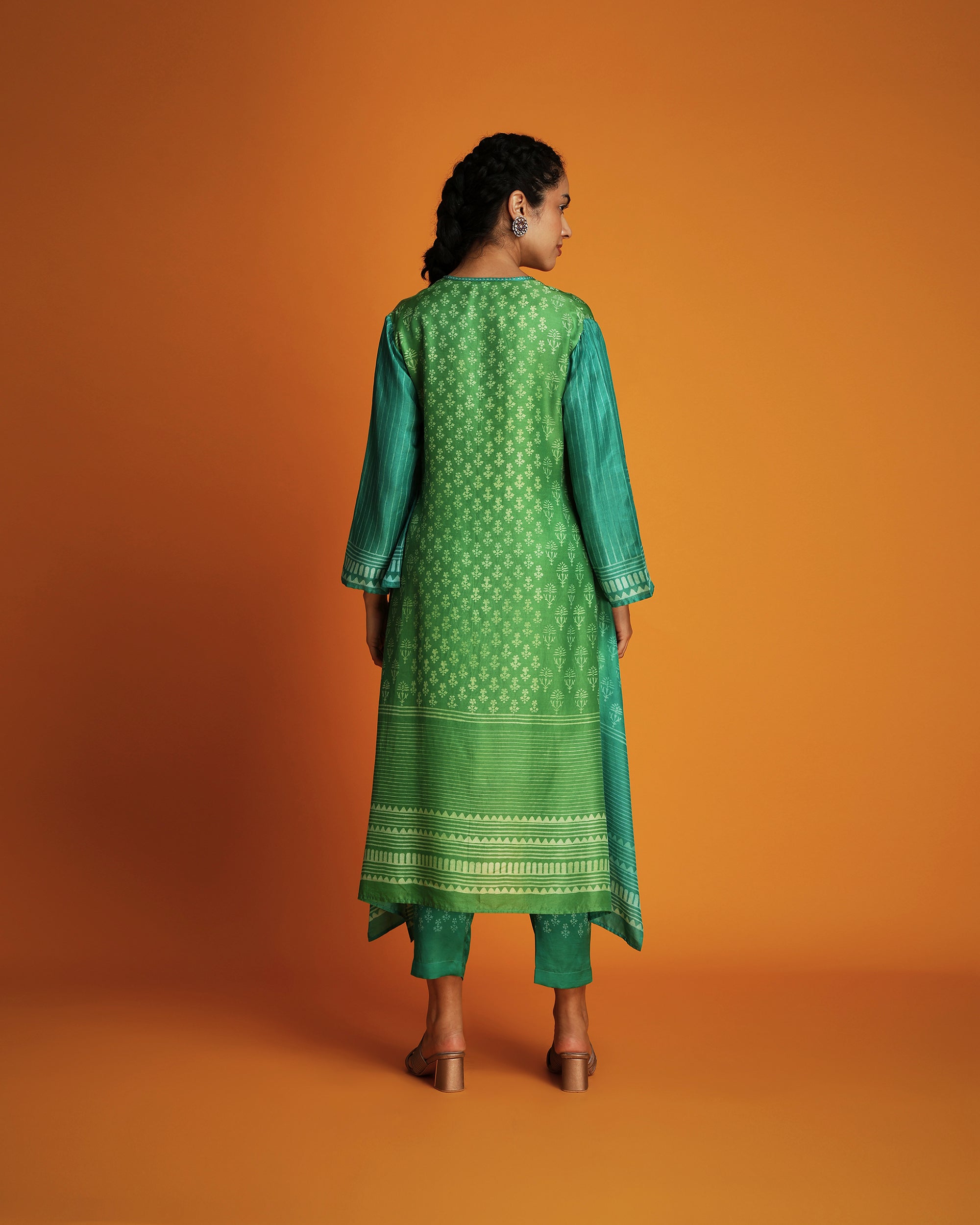 Green ombre block printed tunic set