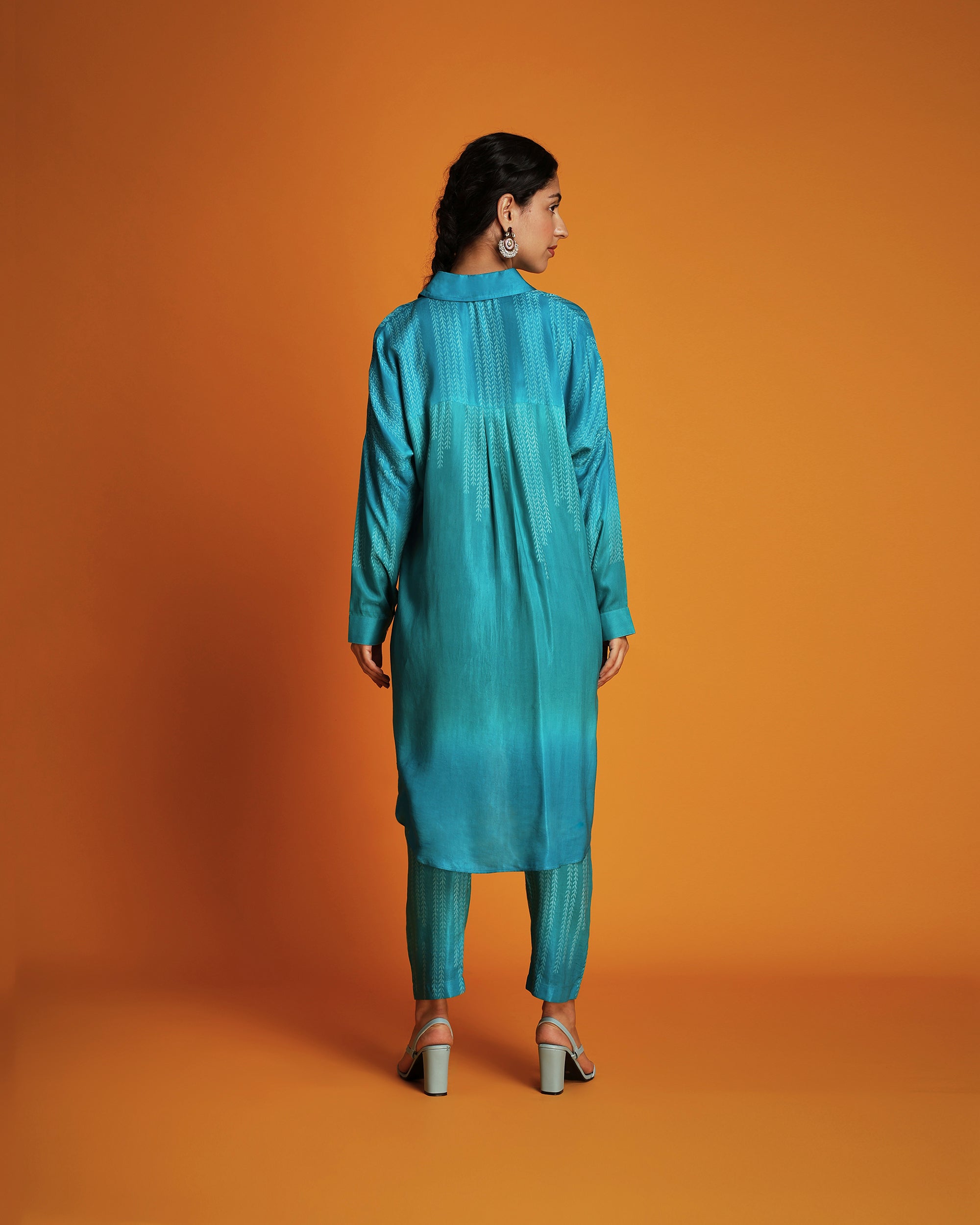 Turq ombre block printed shirt tunic set