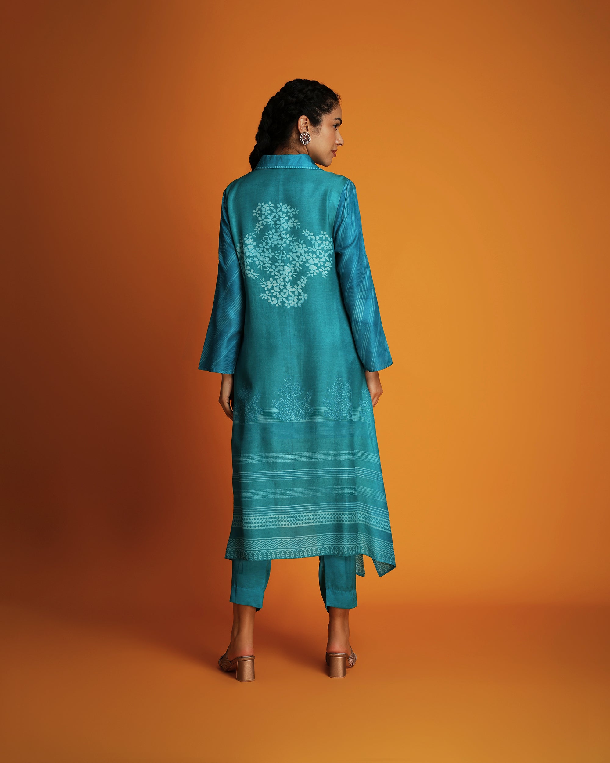 Turq ombre block printed shirt tunic set