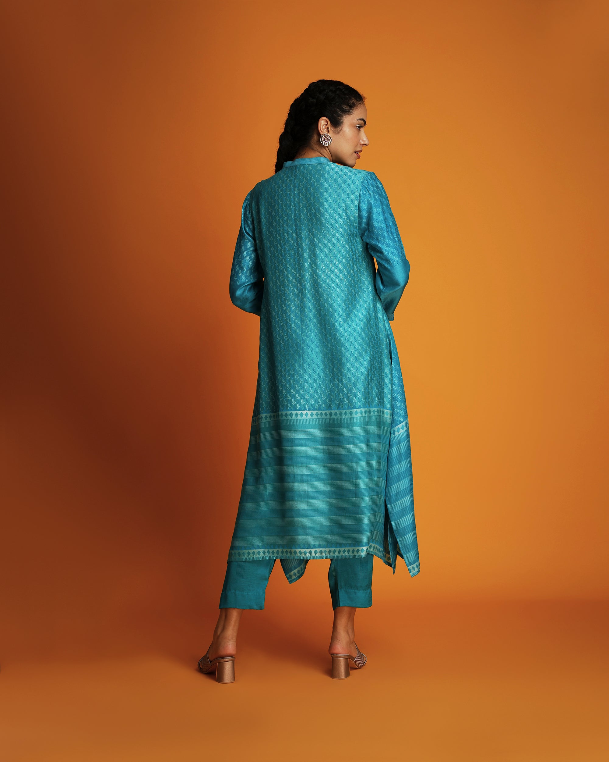 Turq ombre block printed tunic set