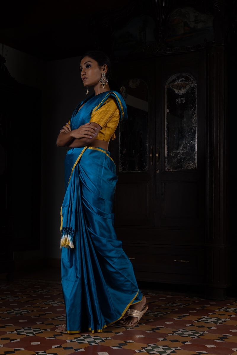 'Nakhreeli' Firozi Satin Benarasi Handloom Sari