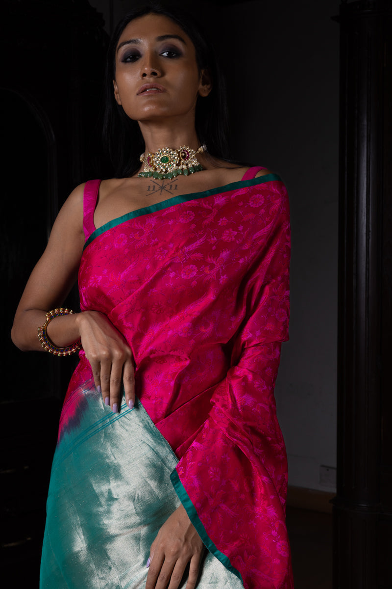 'Natkhat Chiraiya' Rani Tanchoi Benarasi Handloom Sari