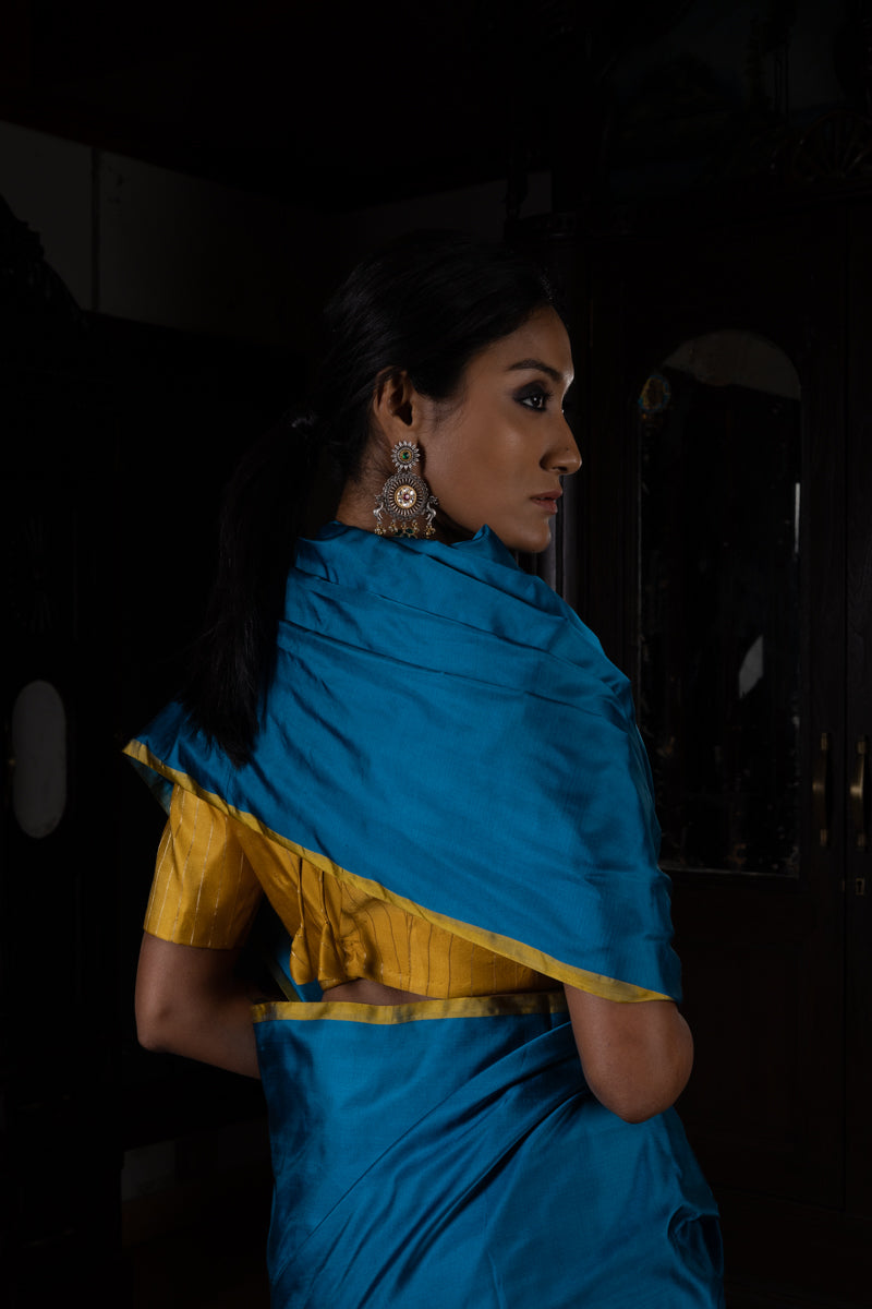 'Nakhreeli' Firozi Satin Benarasi Handloom Sari