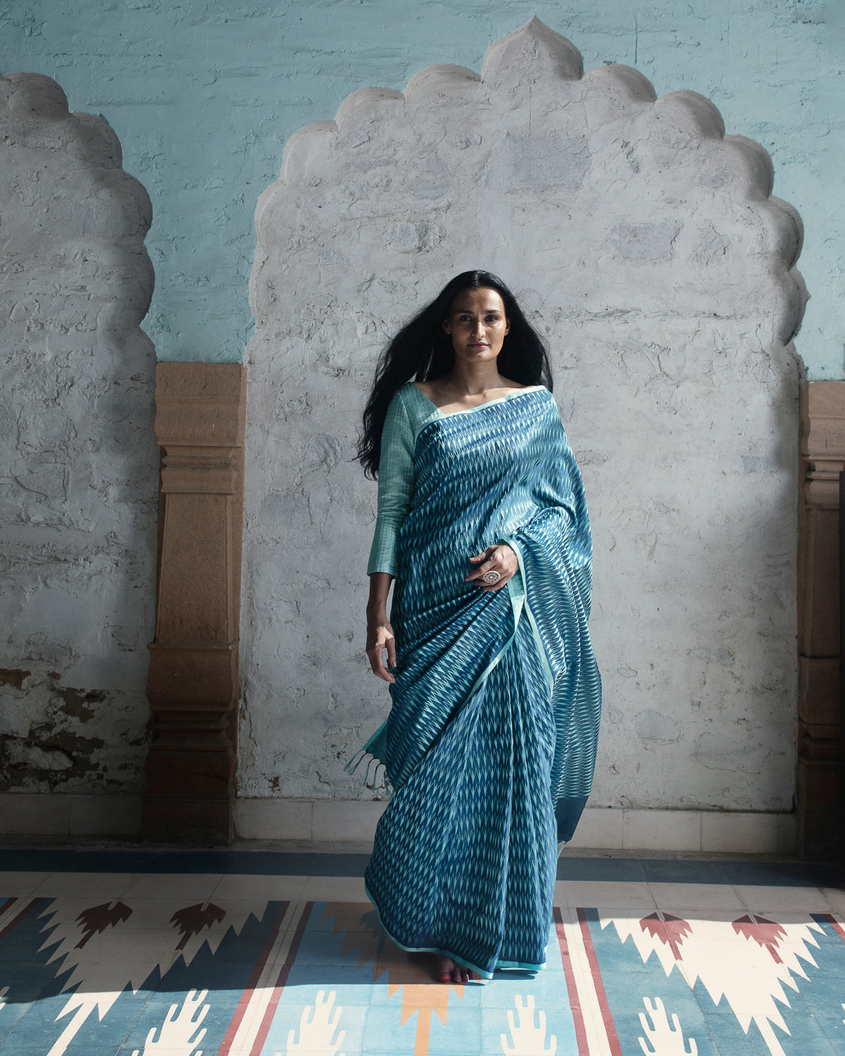 'Firozi Marmari' Aasmani Tanchoi Benarasi Handloom Sari