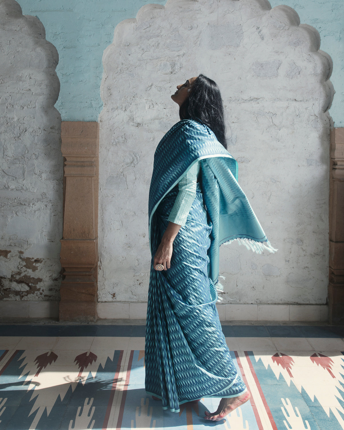 'Firozi Marmari' Aasmani Tanchoi Benarasi Handloom Sari