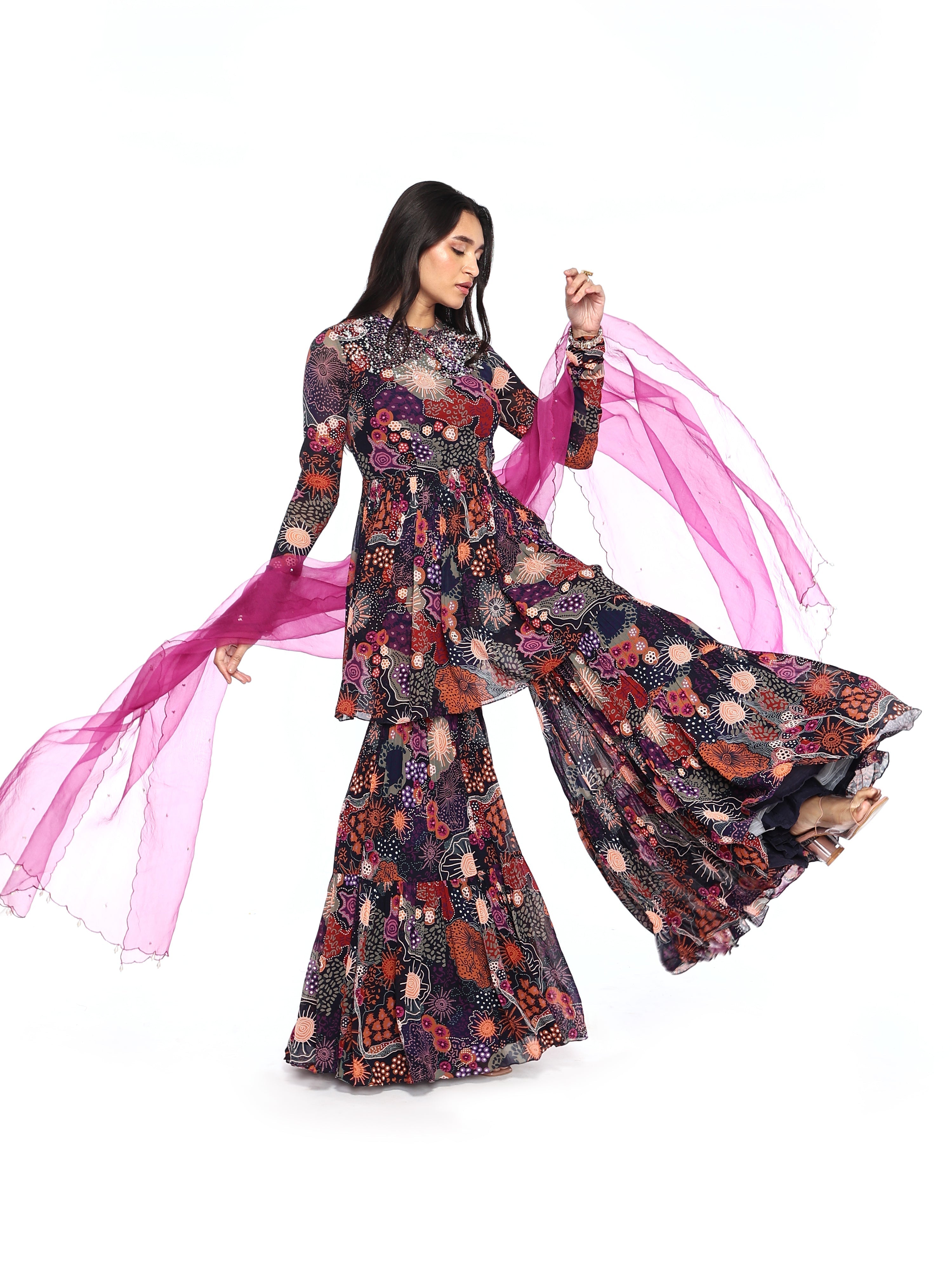 Garara, peplum top with dupatta
