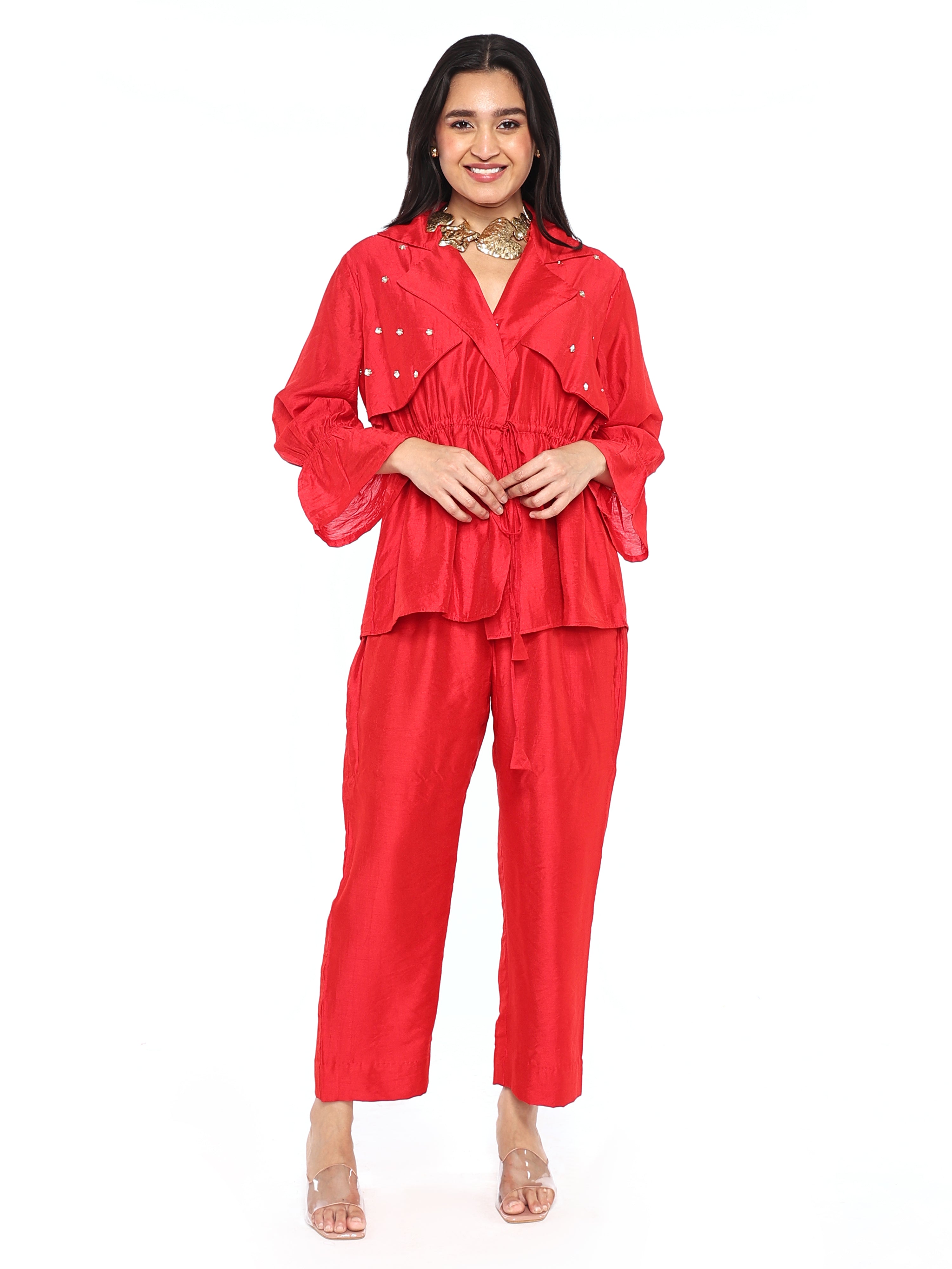 Trench jacket paired with pants