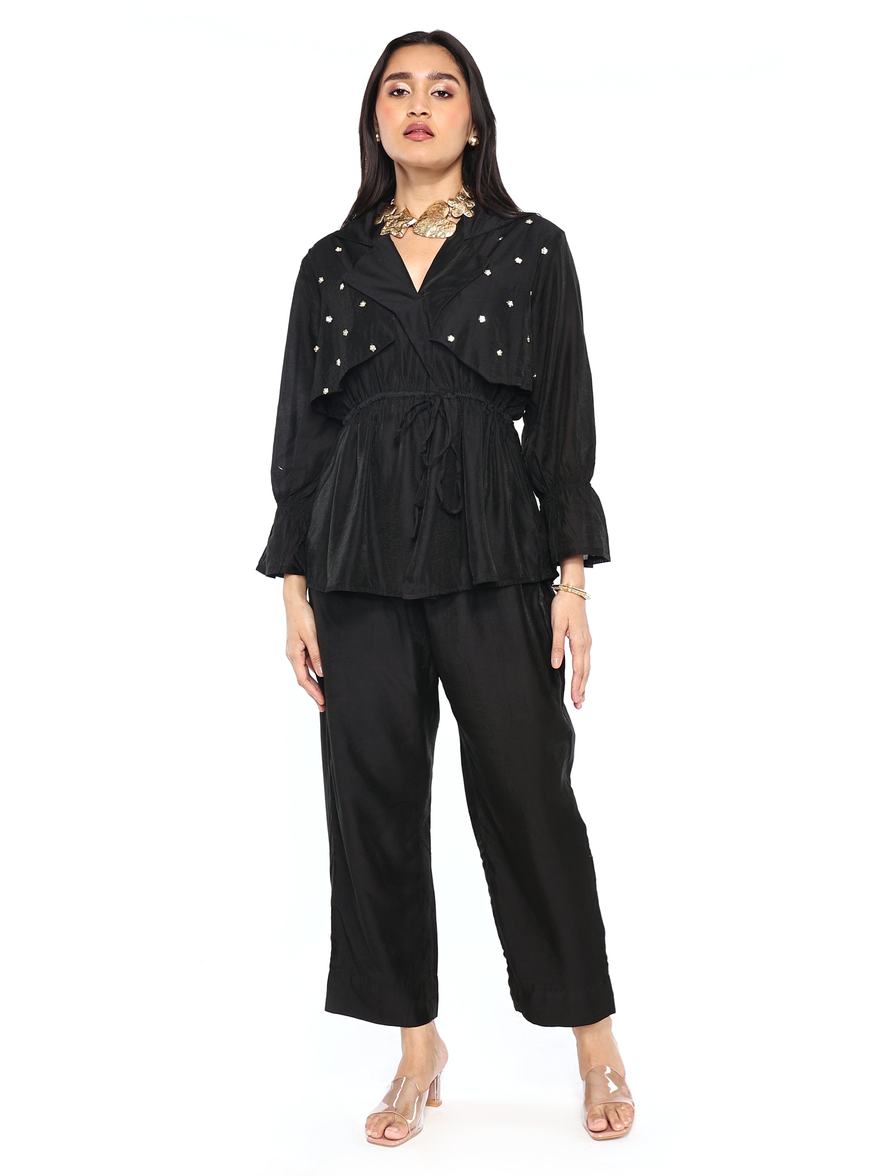 Trench jacket paired with pants